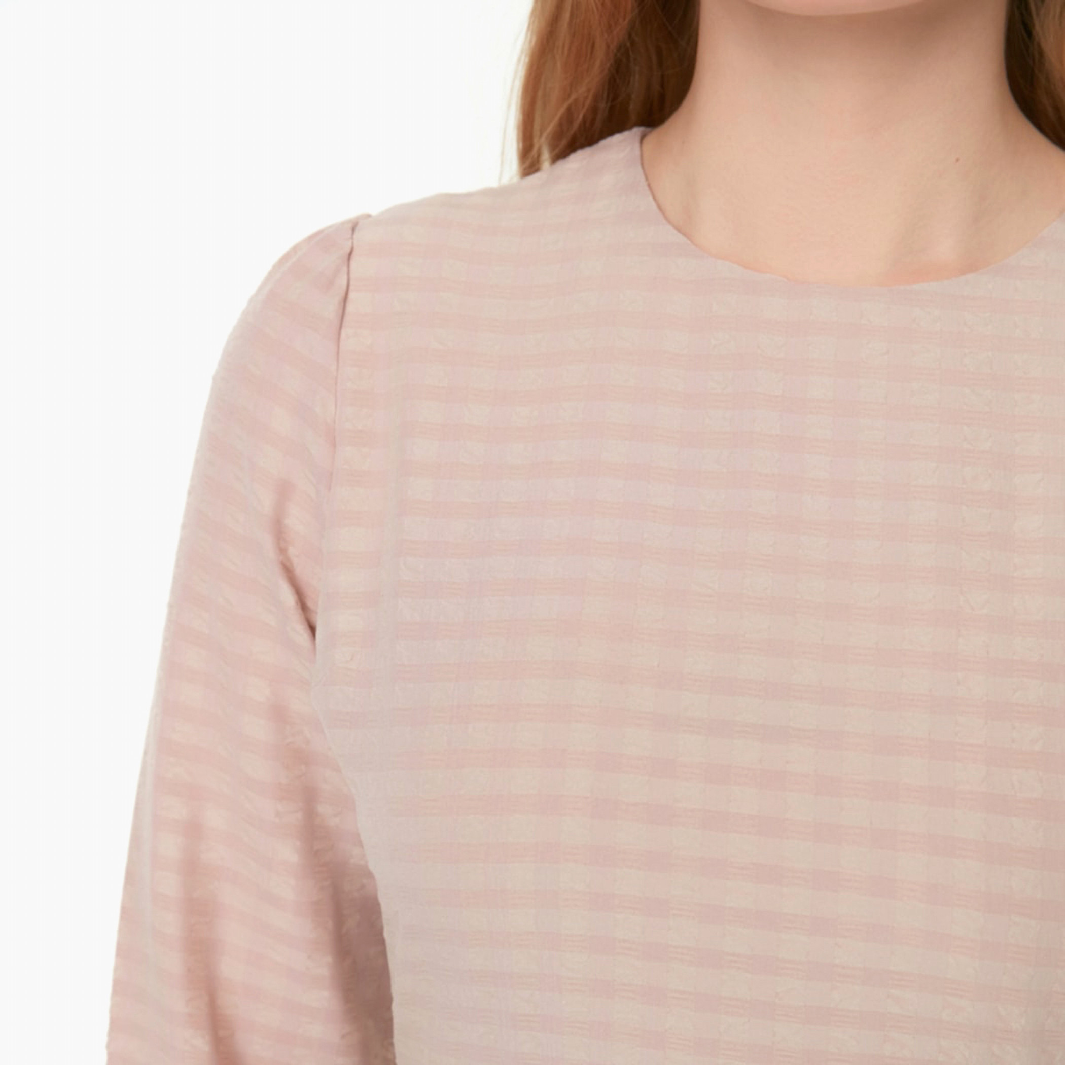 Trendyol Women Checked Pink Back Zipper Balloon Sleeve Maxi Dress-women-clothing-dresses-image-4