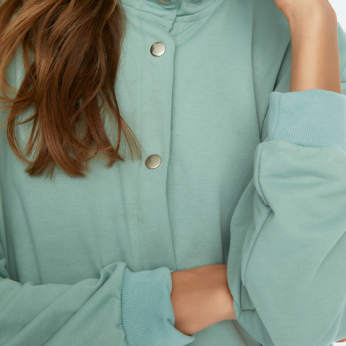 Trendyol Modest Women Solid Snap Closure High Neck Abaya-women-arabicclothing-abayas-image-4