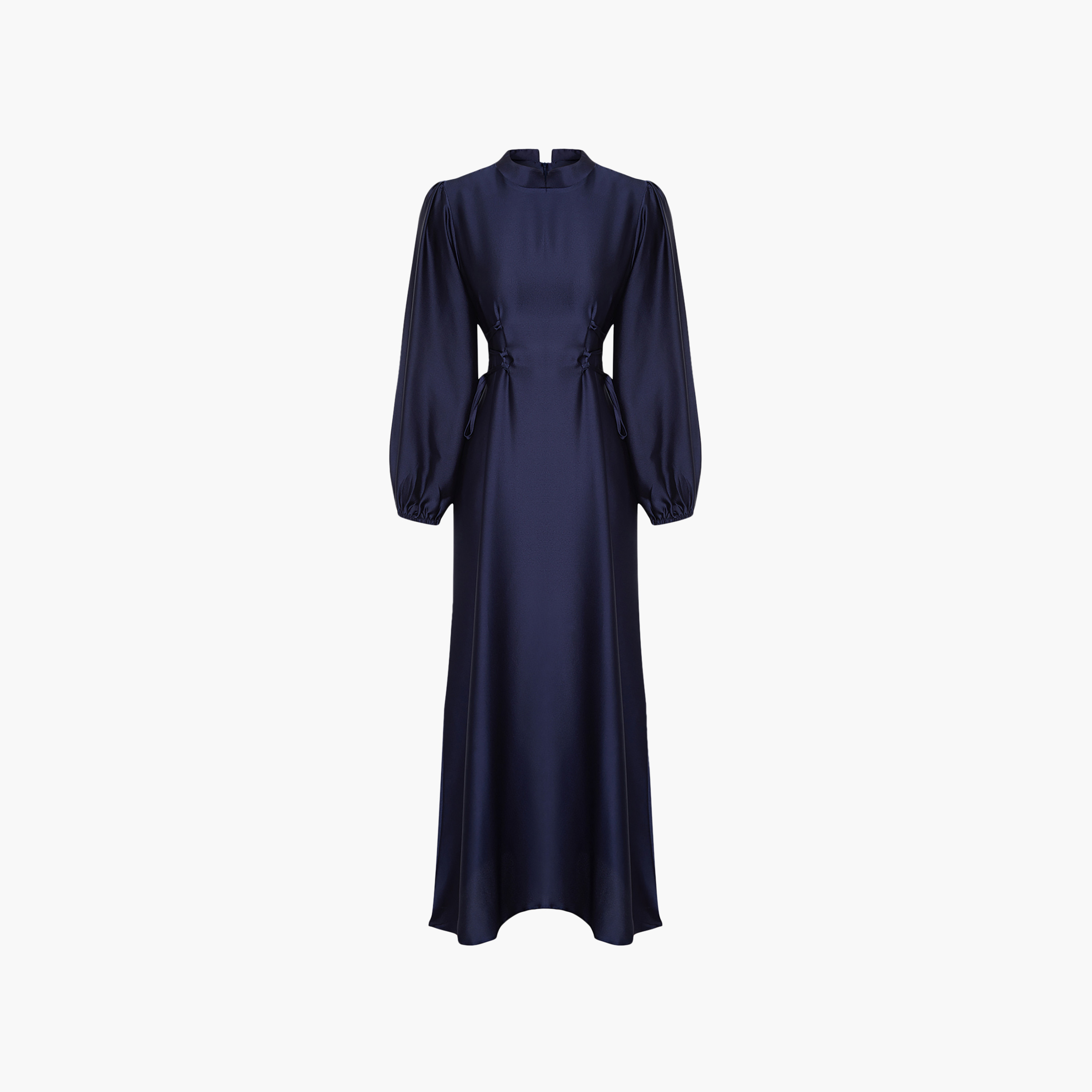 Trendyol Modest Blue Satin High Neck Elasticated Cuff Sleeves Flared Evening Women's Maxi Dress-women-clothing-dresses-image-5
