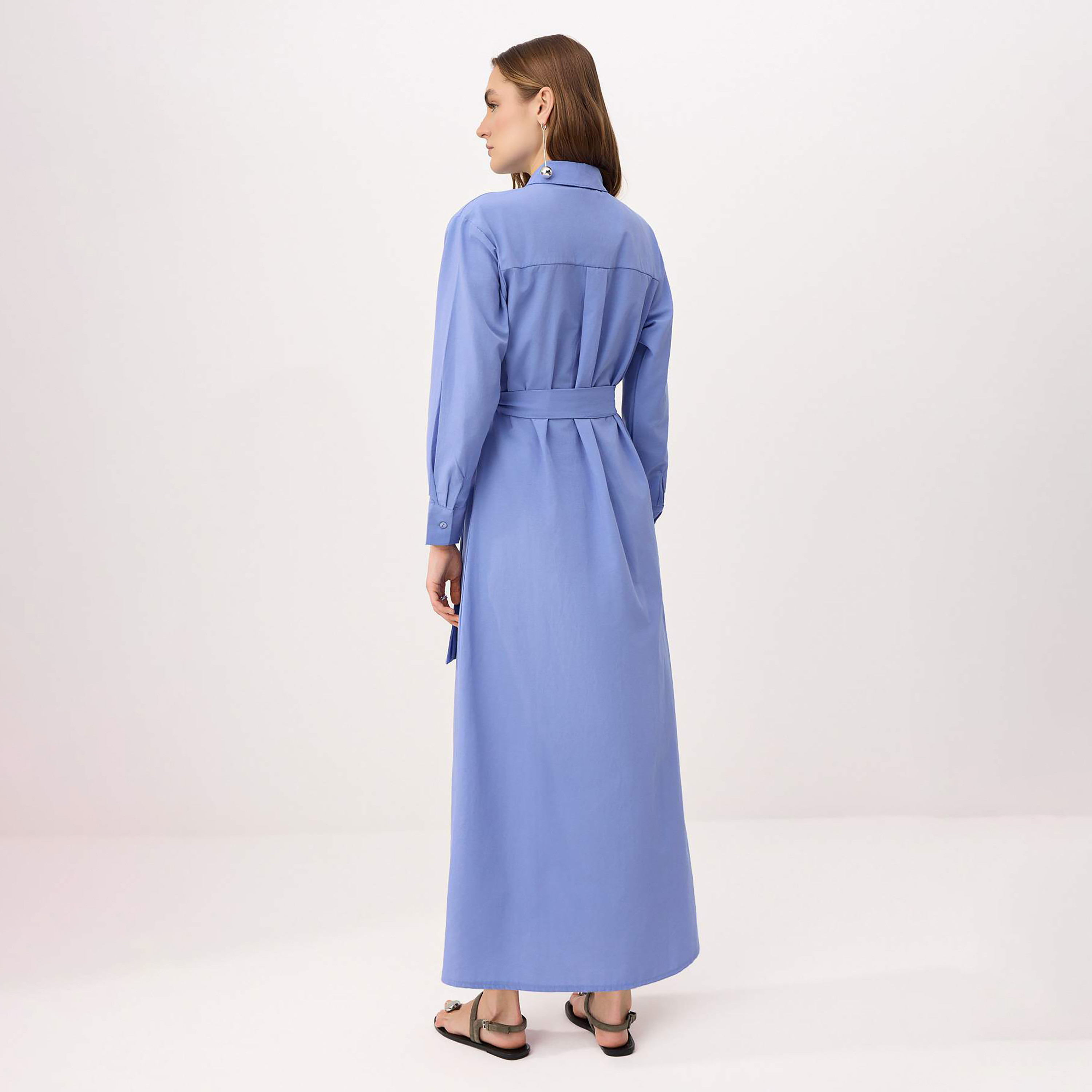 Trendyol Modest Blue Terrycotton Collared Women's Maxi Shirt Dress-women-clothing-dresses-image-3