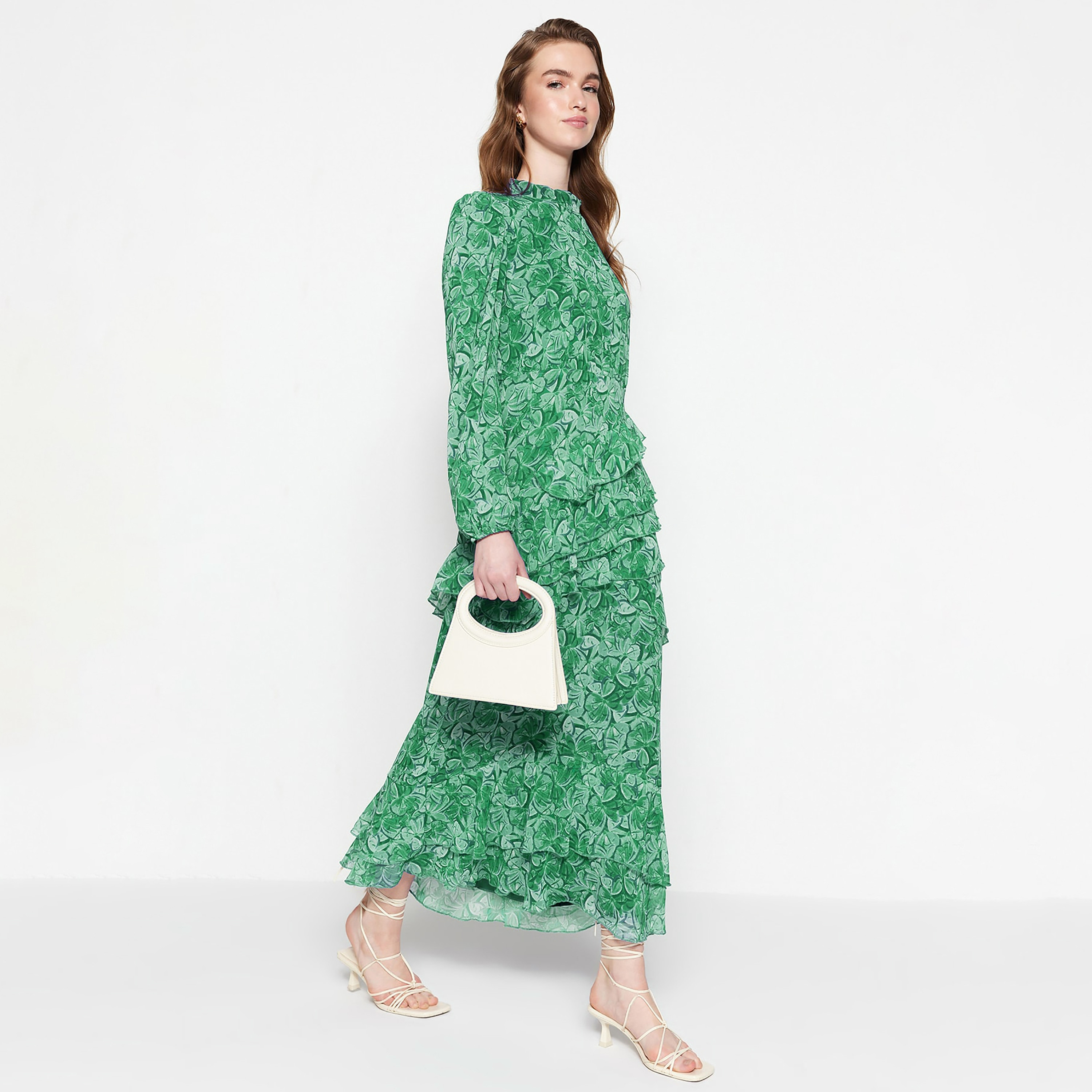Trendyol Modest Floral Motifs Chiffon Mock Neck Ruffle Women's Maxi Dress-women-clothing-dresses-image-5