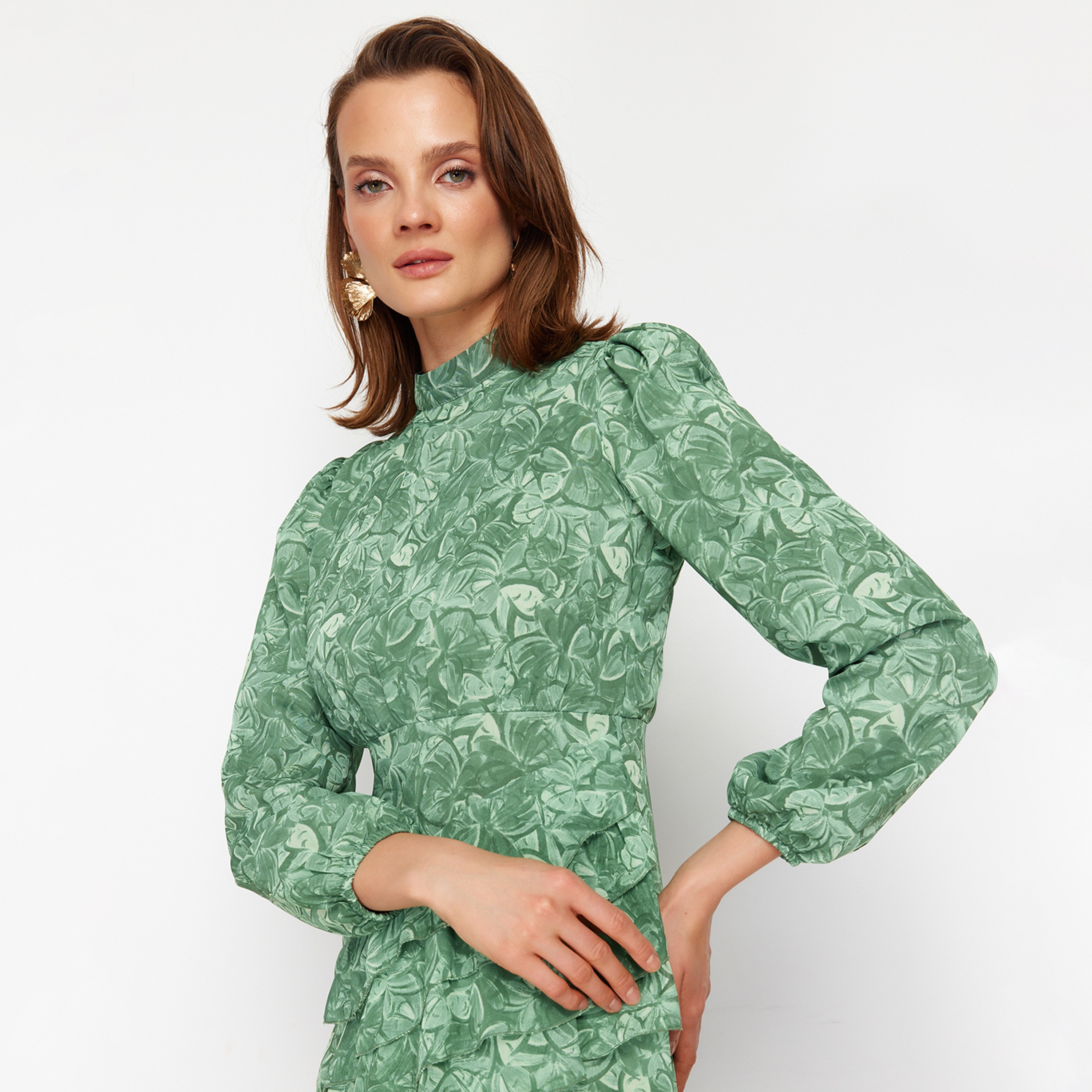 Trendyol Modest Floral Motifs Chiffon Mock Neck Ruffle Women's Maxi Dress-women-clothing-dresses-image-6