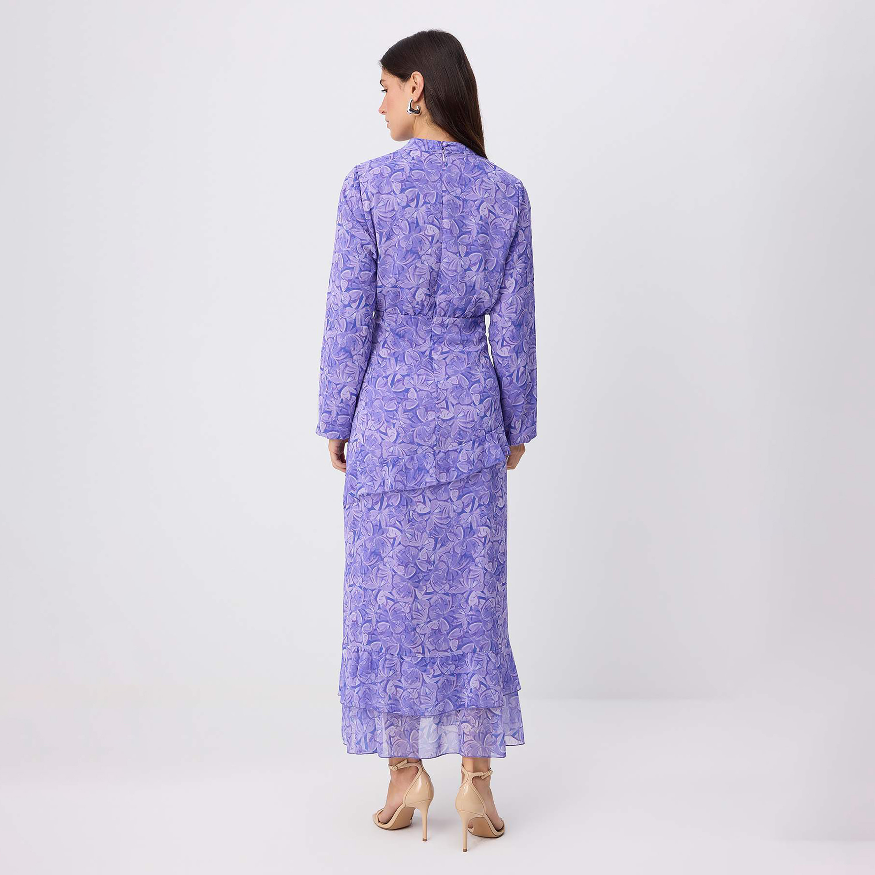Trendyol Modest Floral Motifs Chiffon Mock Neck Ruffle Women's Maxi Dress-women-clothing-dresses-image-3