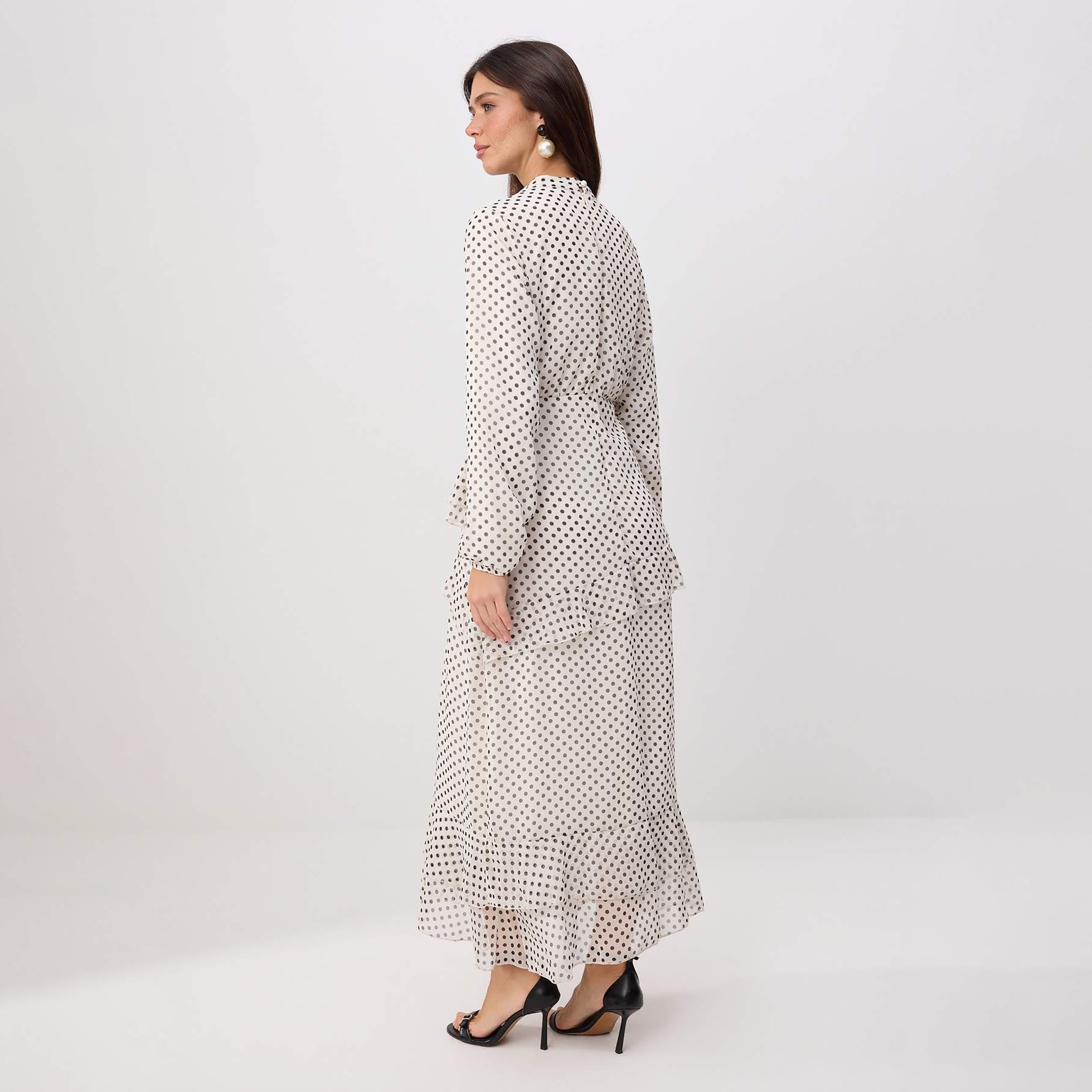 Modest Floral Motifs Chiffon Mock Neck Ruffle Women's Maxi Dress-women-clothing-dresses-image-3