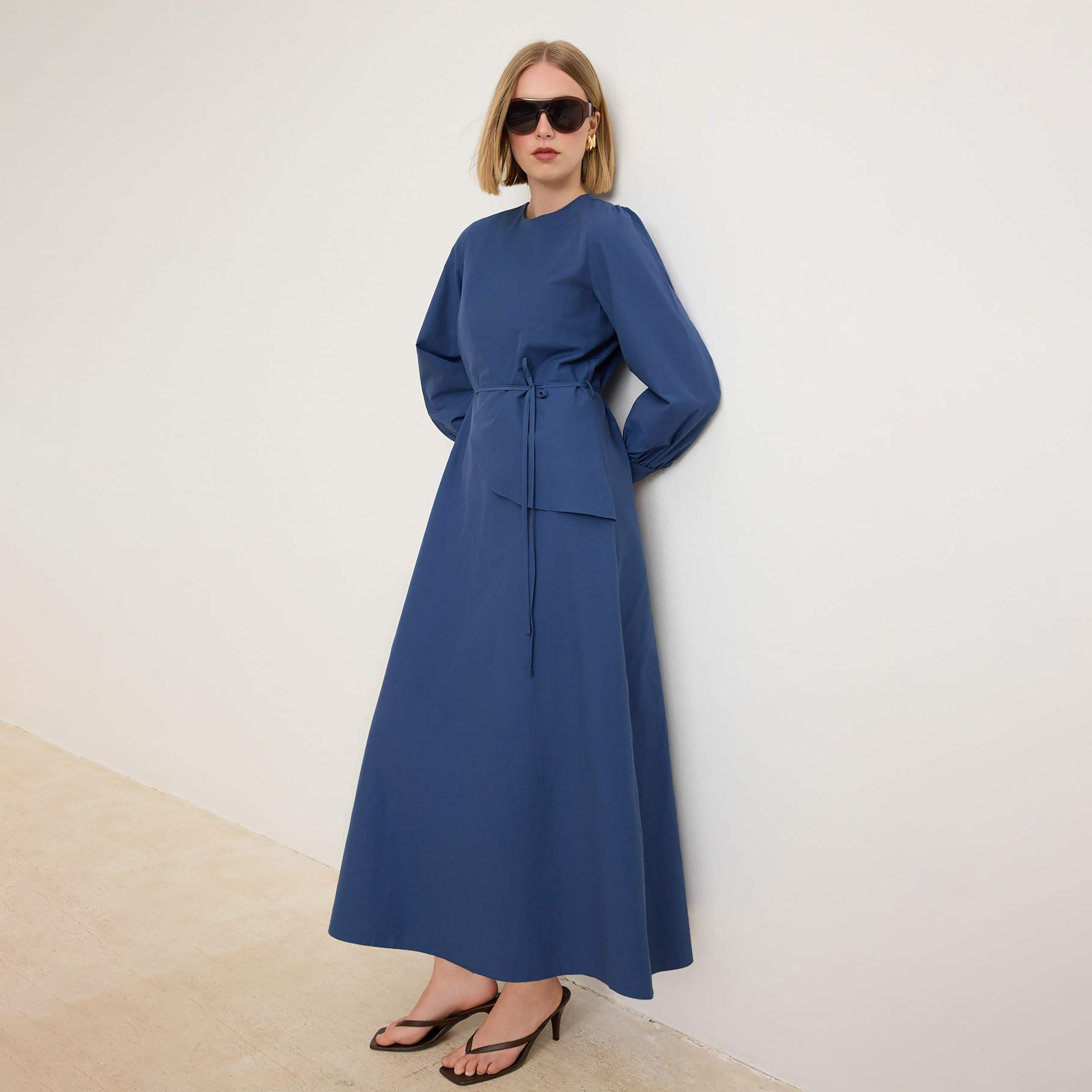 فستان ميدي حريمي محتشم بطبقات وأكمام منتفخة من تريندyول-women-clothing-dresses-image-2