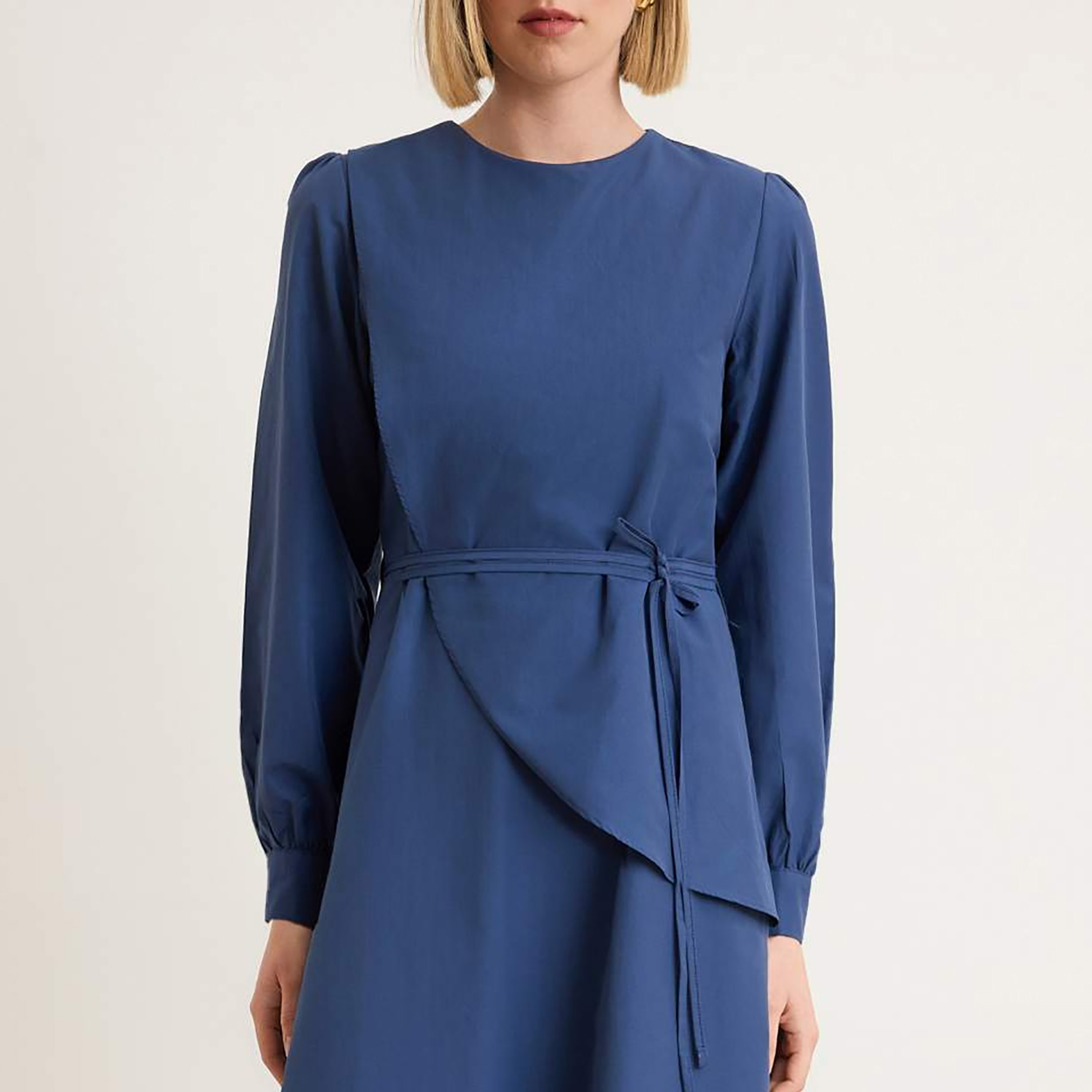 فستان ميدي حريمي محتشم بطبقات وأكمام منتفخة من تريندyول-women-clothing-dresses-image-4