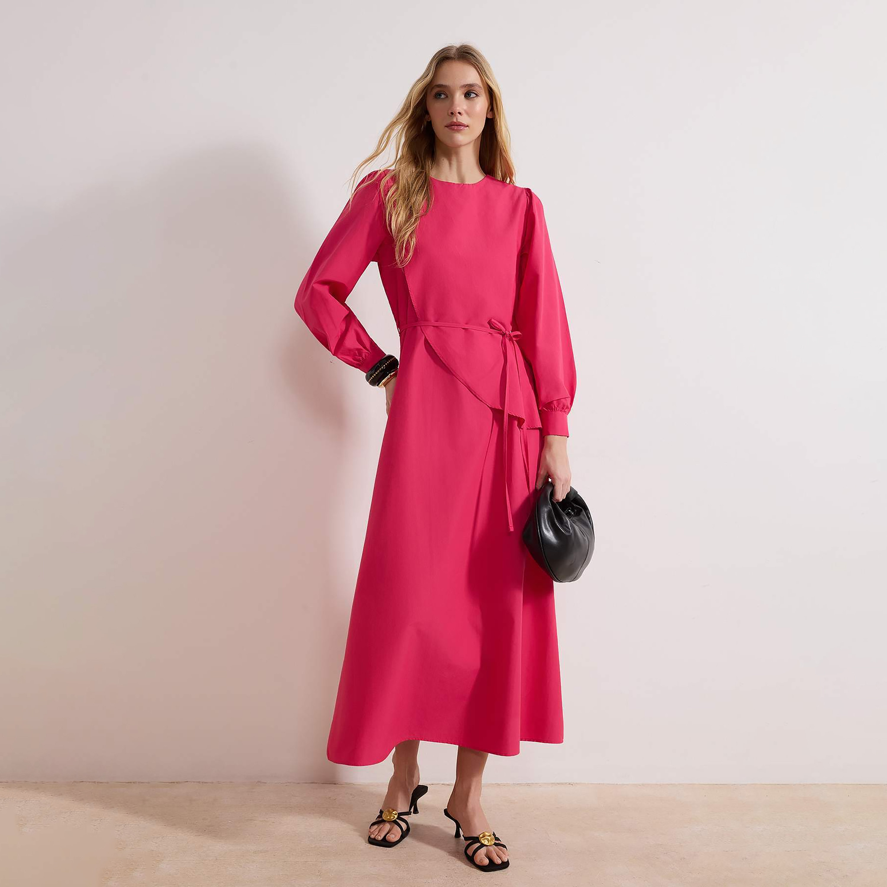 فستان ميدي حريمي محتشم بطبقات وأكمام منتفخة من تريندyول-women-clothing-dresses-image-2