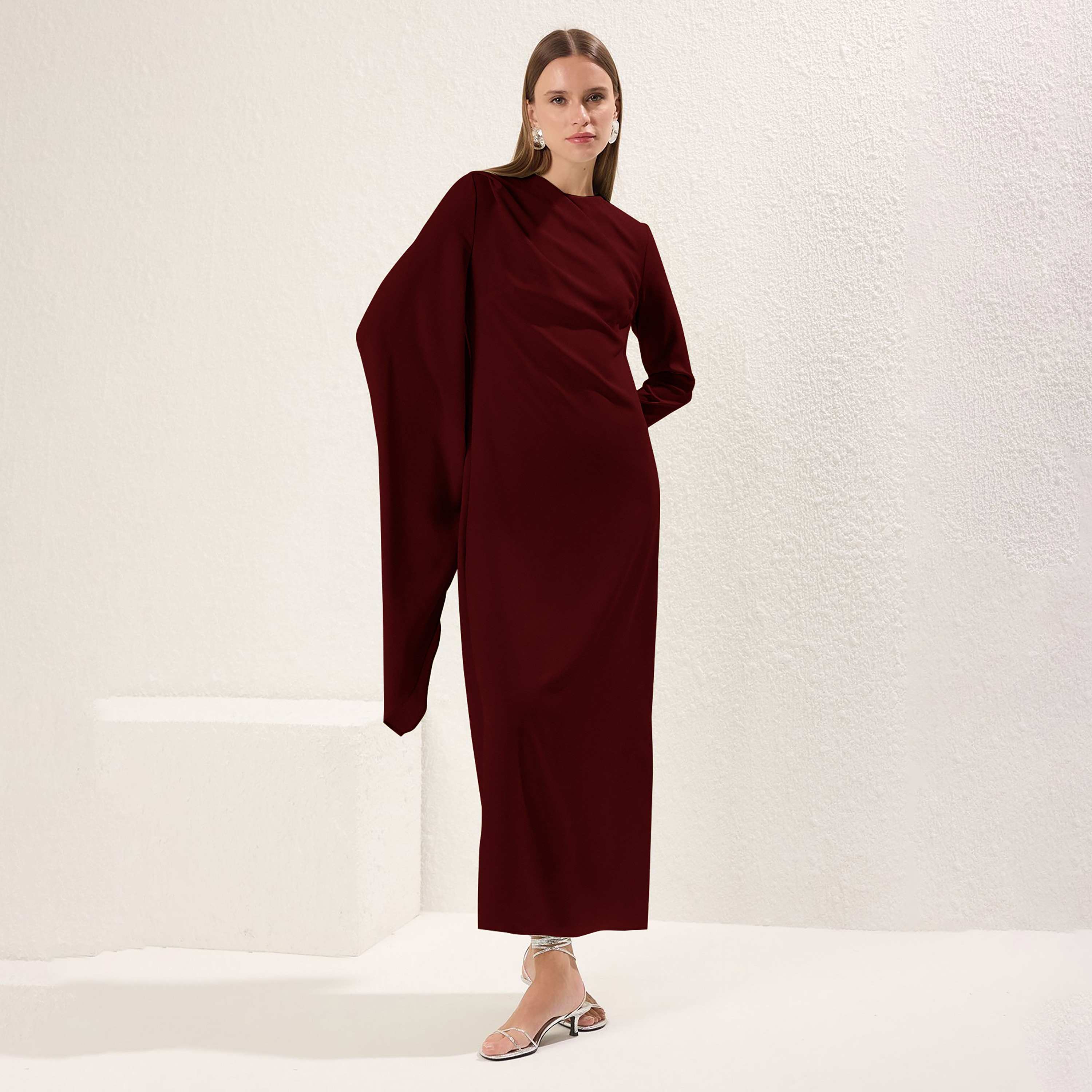 فستان سهرة نسائي ماكسي محتشم بأكمام واسعة-women-clothing-dresses-image-1
