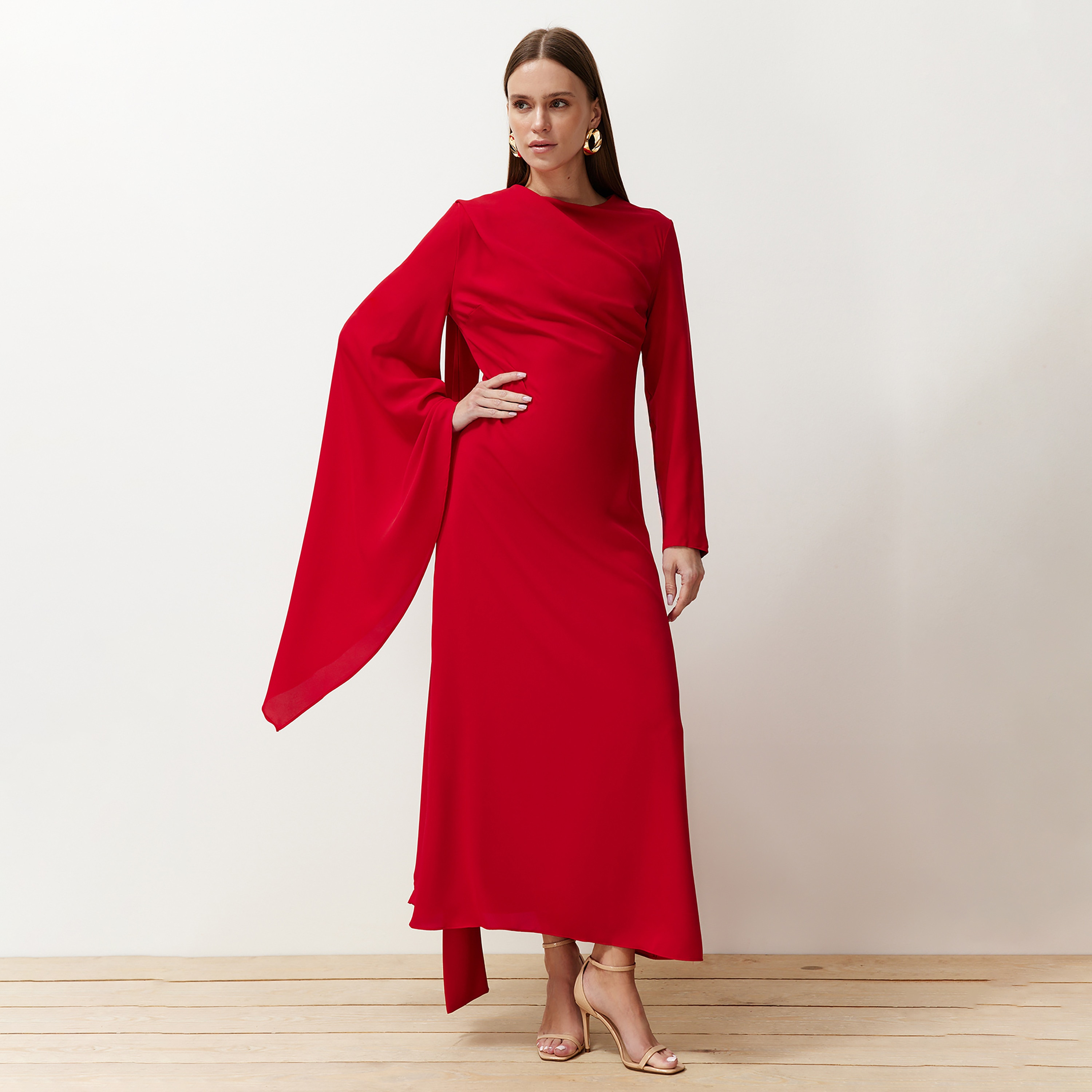 فستان سهرة نسائي ماكسي محتشم بأكمام واسعة-women-clothing-dresses-image-1
