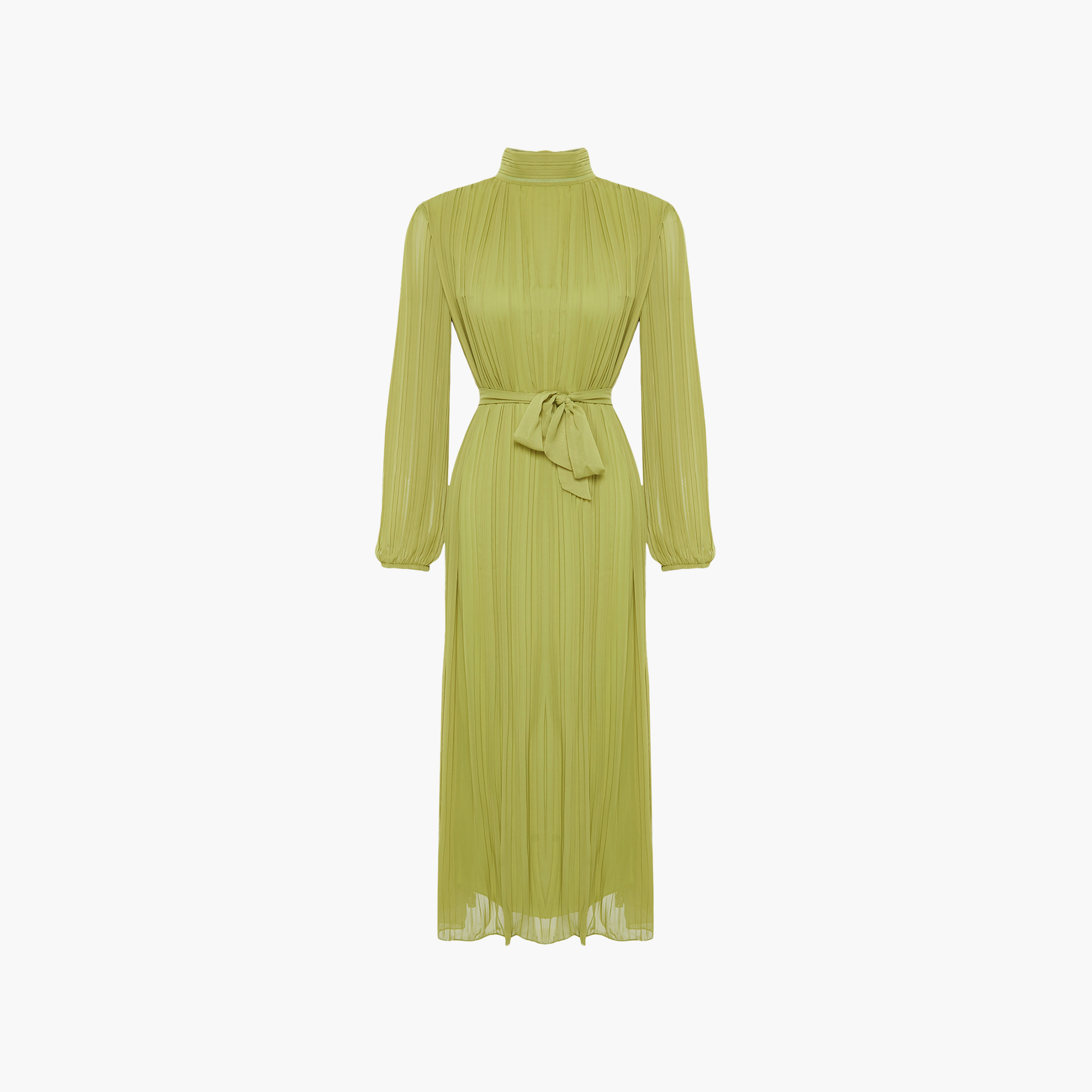 Trendyol Modest Green Pleated Chiffon High Neck Elasticated Cuff Sleeves Pleated Women's Maxi Dress-women-clothing-dresses-image-5