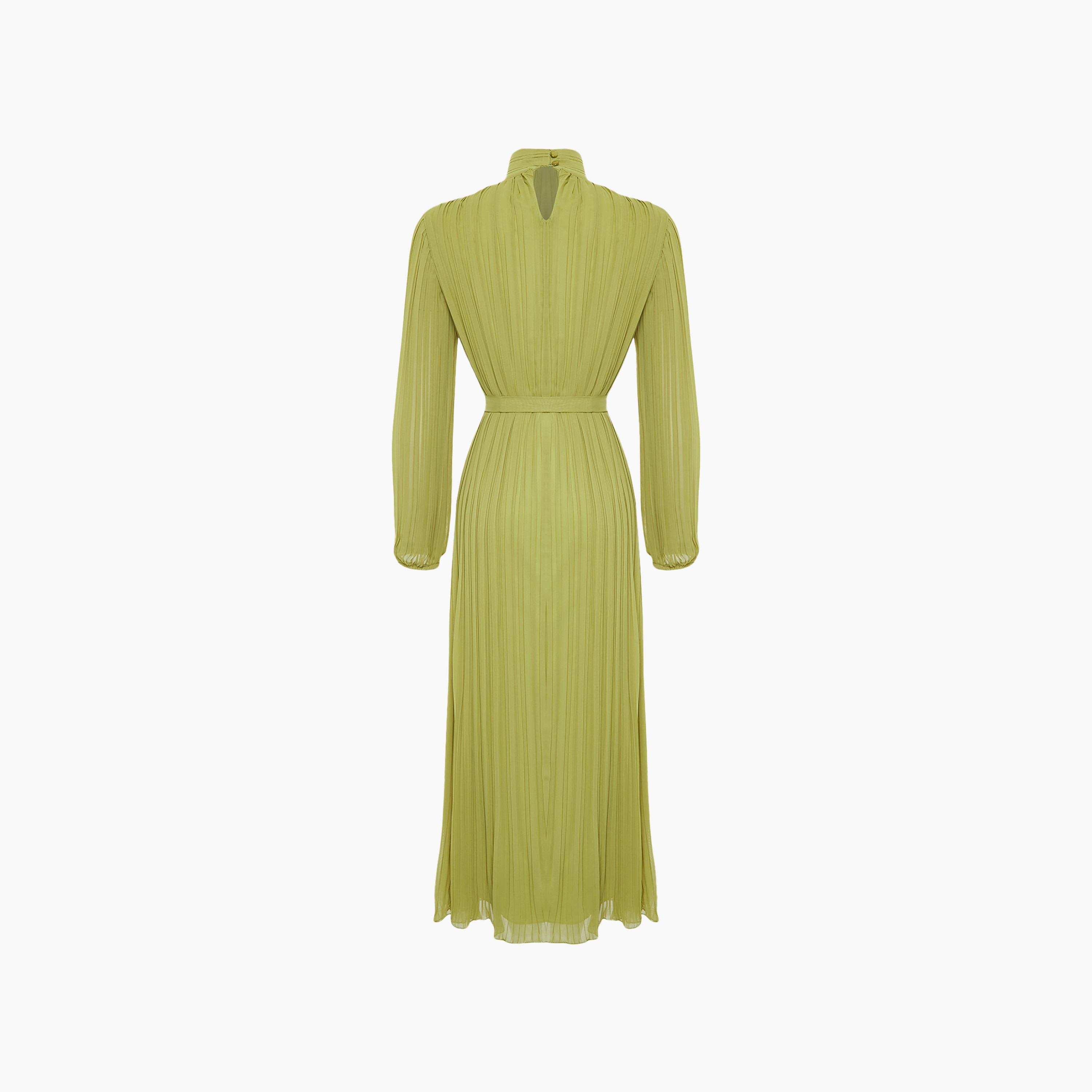 Trendyol Modest Green Pleated Chiffon High Neck Elasticated Cuff Sleeves Pleated Women's Maxi Dress-women-clothing-dresses-image-6