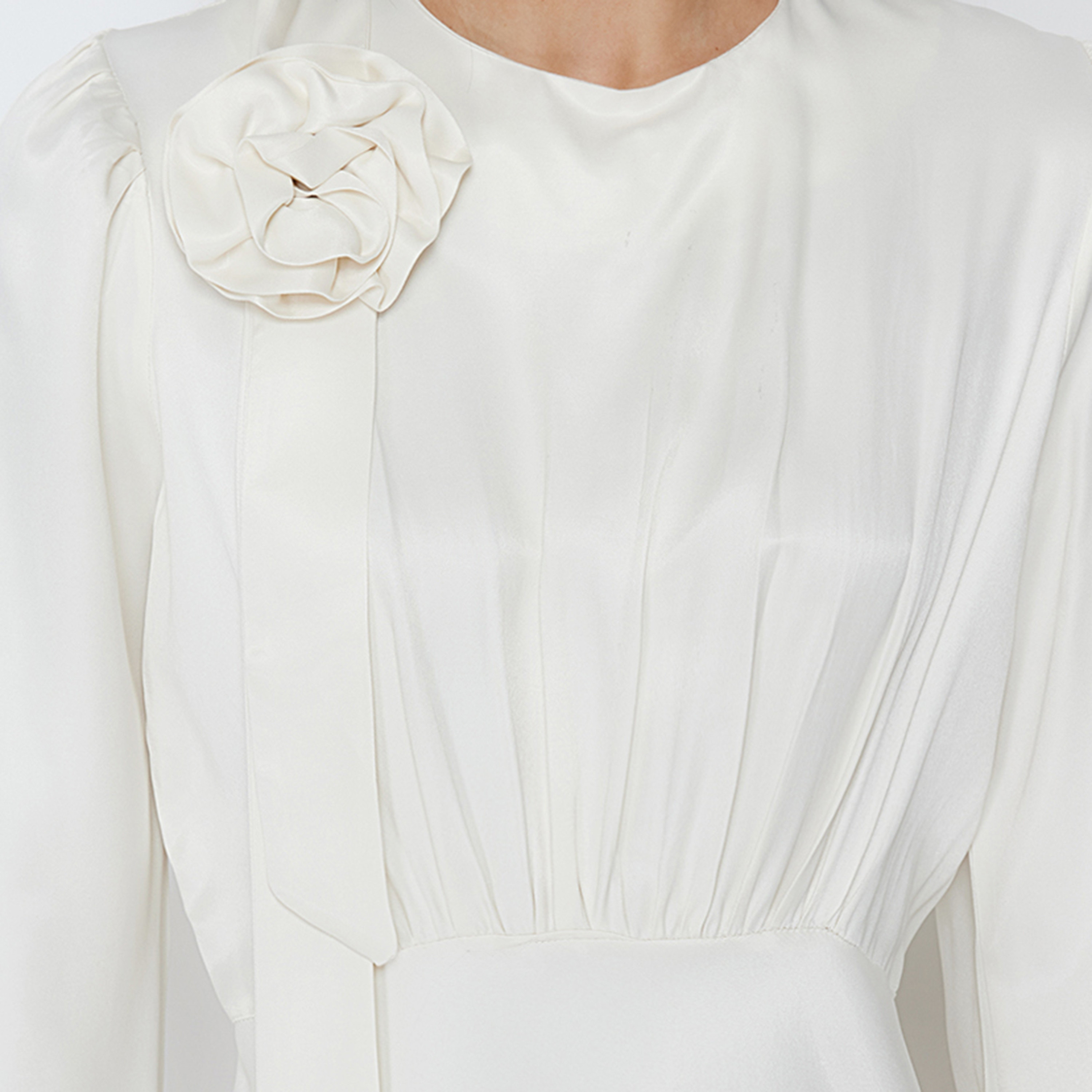 Modest White 3D Flower Detail Satin Trumpet Evening Women's Maxi Dress-women-clothing-dresses-image-5