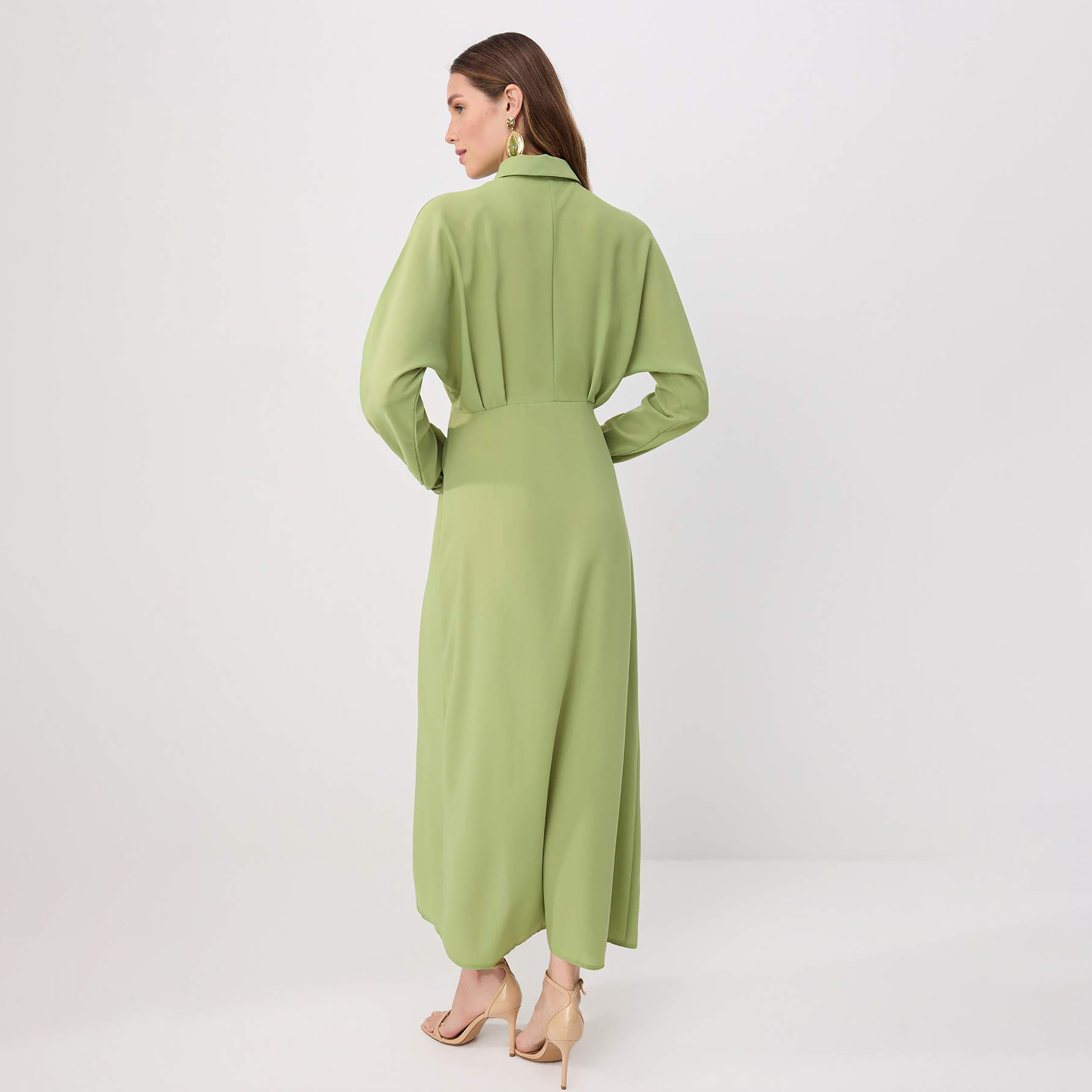 Trendyol Modest Pleated Collared Cuffed Sleeves Women's Maxi Shirt Dress-women-clothing-dresses-image-3