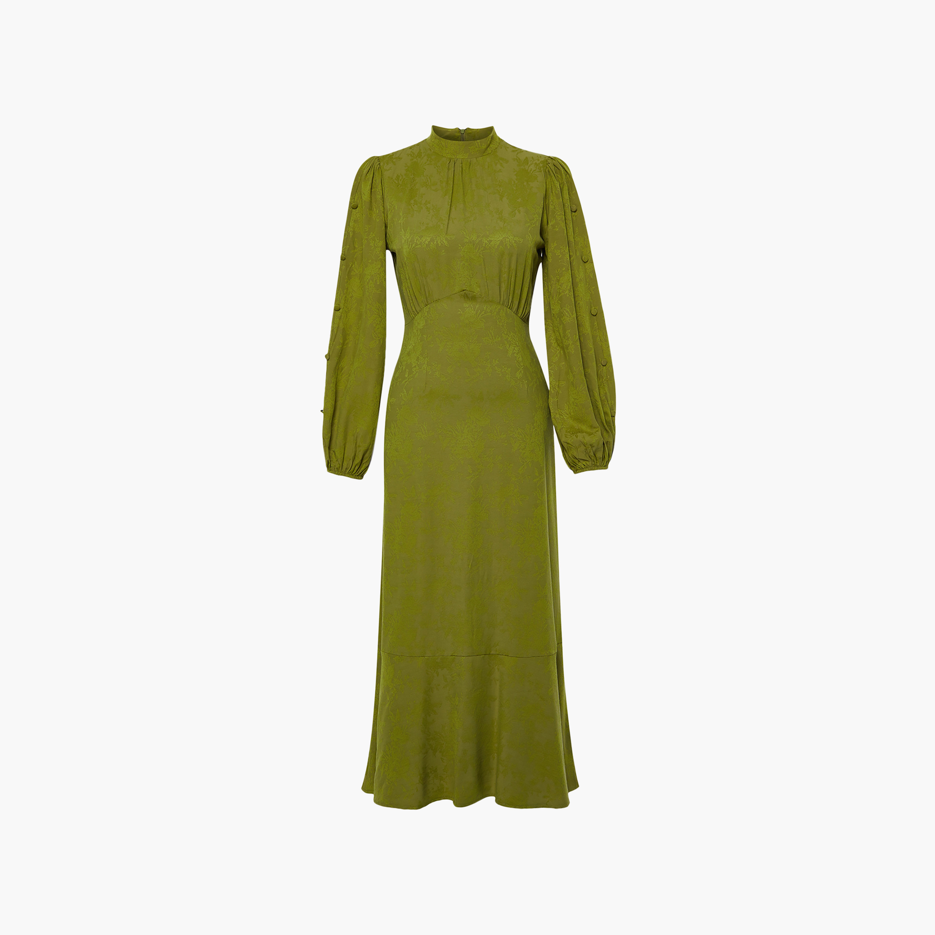 Trendyol Modest Green Jacquard Floral High Neck Balloon Sleeves Tiered Women's Maxi Dress-women-clothing-dresses-image-7