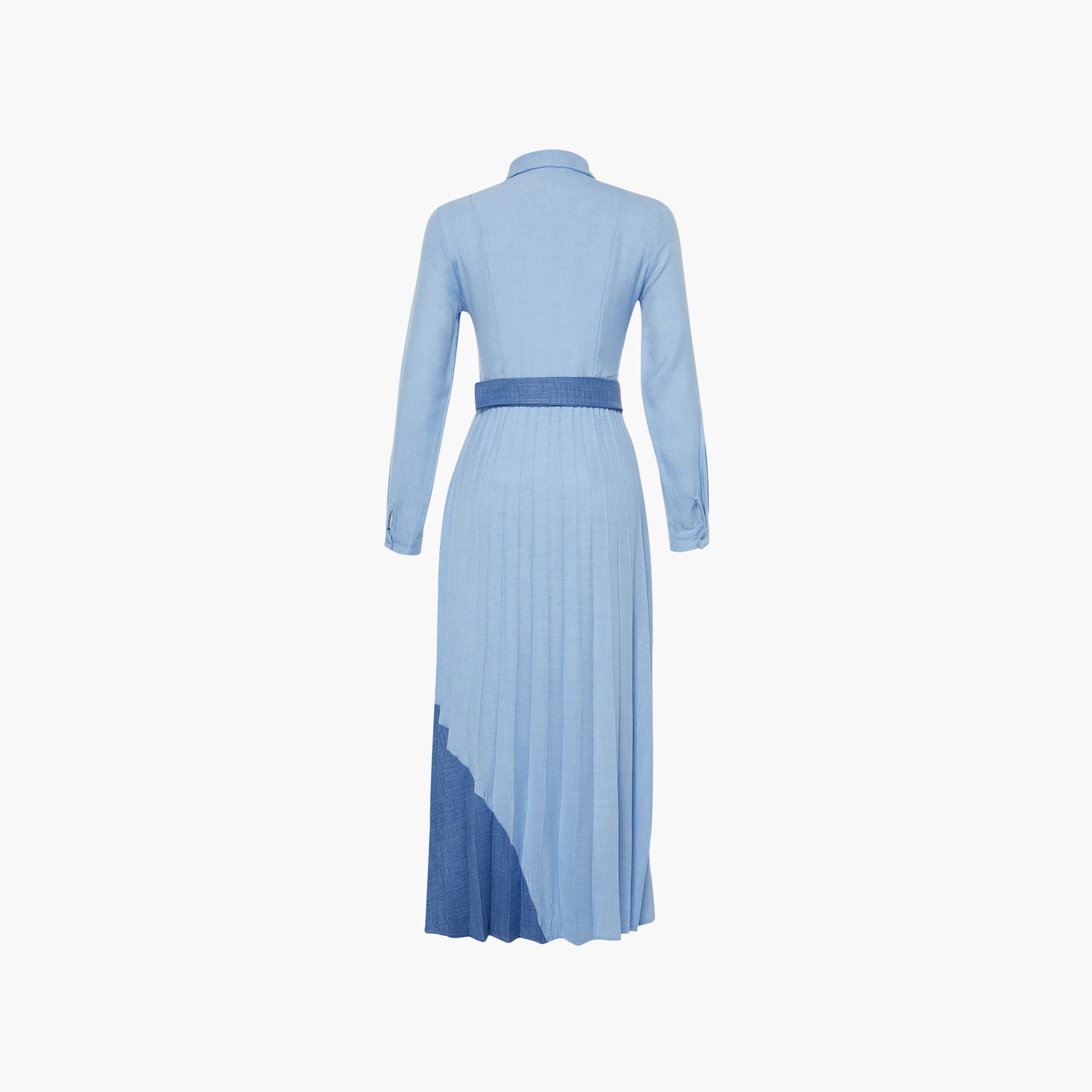 فستان قميص ميدي حريمي أزرق محتشم بألوان متباينة بياقة من ترينديول-women-clothing-dresses-image-7