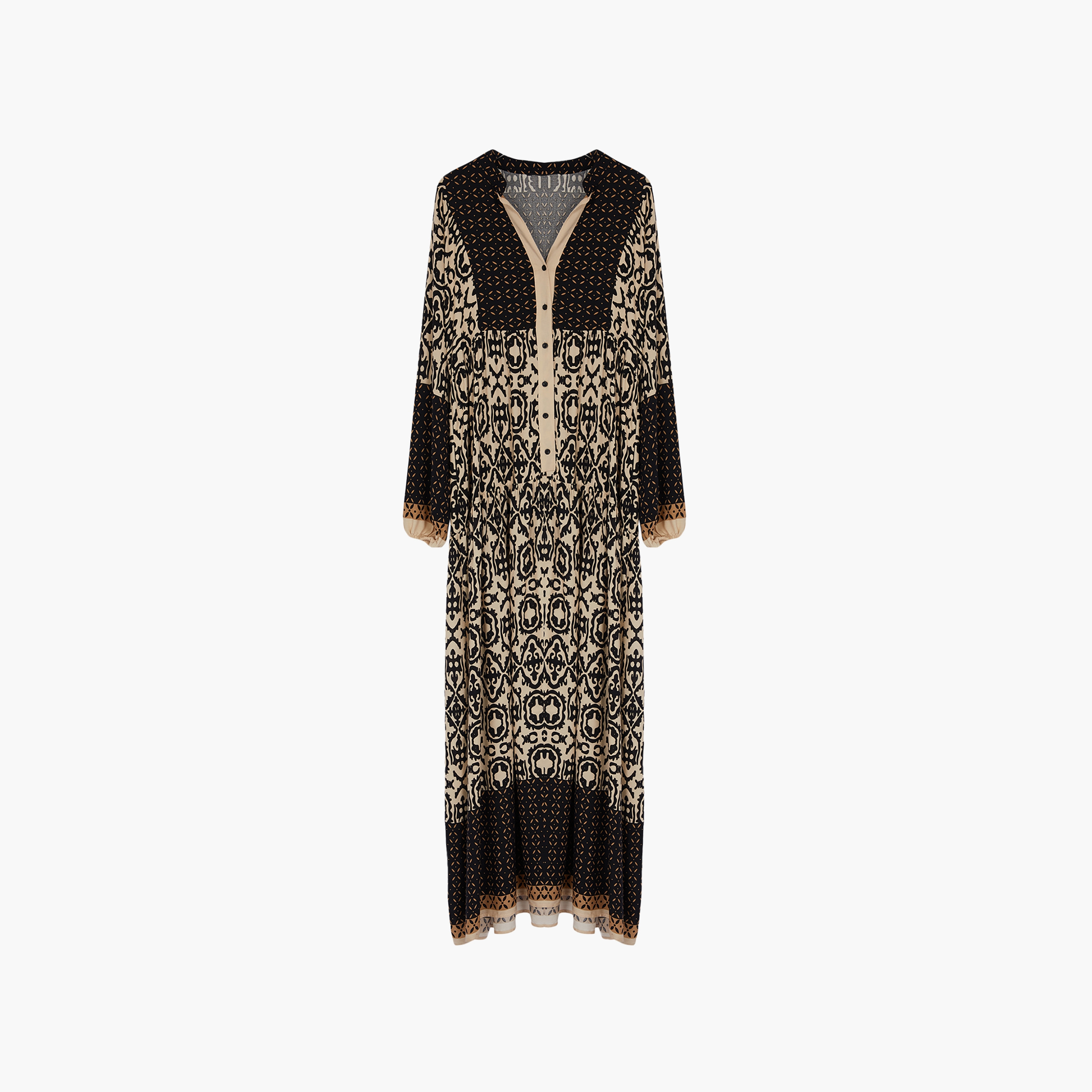 Trendyol Modest Multicolor Geometric Print Mandarin Collar Flared Women's Maxi Dress-women-clothing-dresses-image-5