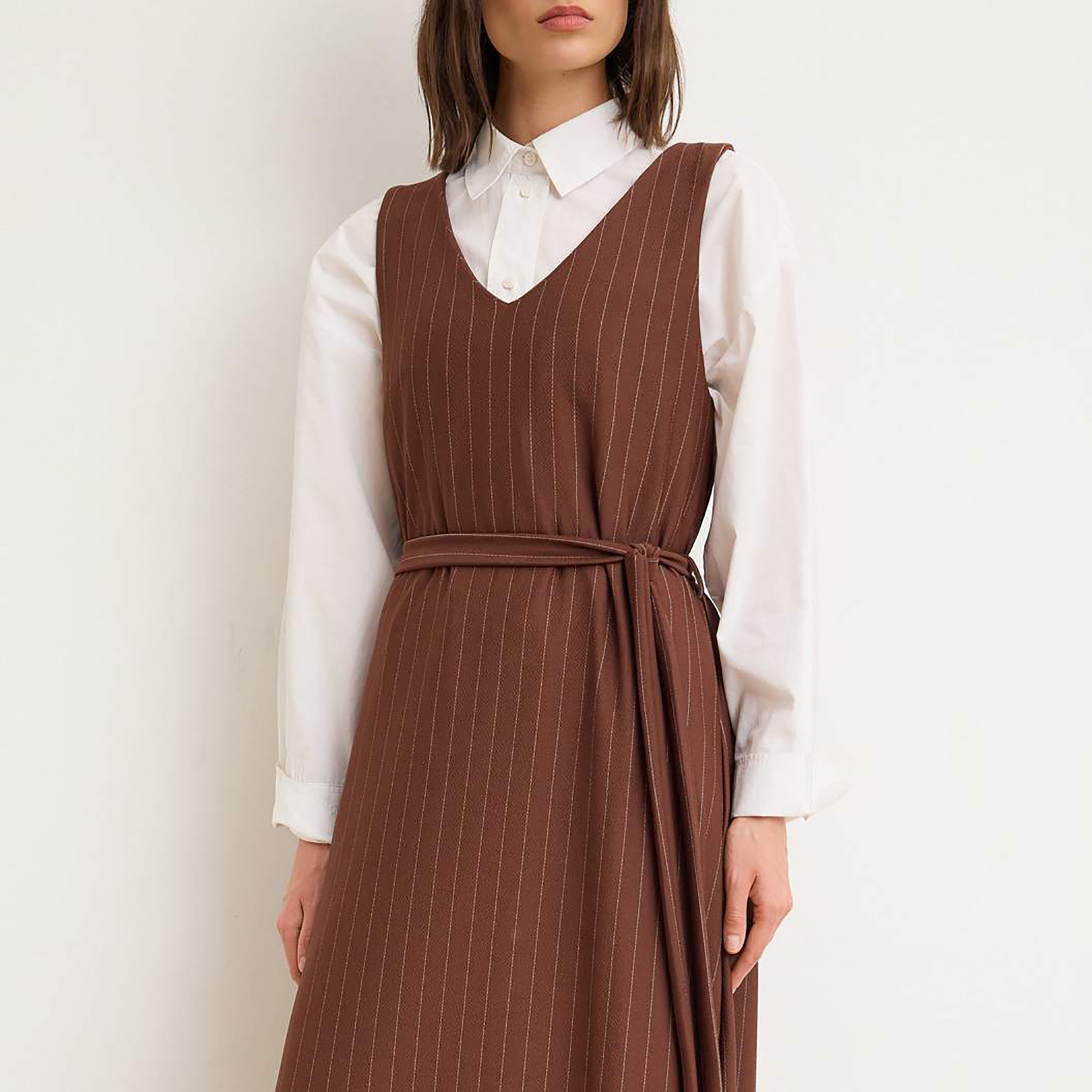 Trendyol Modest Brown Striped Tiered Women's Maxi Dress-women-clothing-dresses-image-4