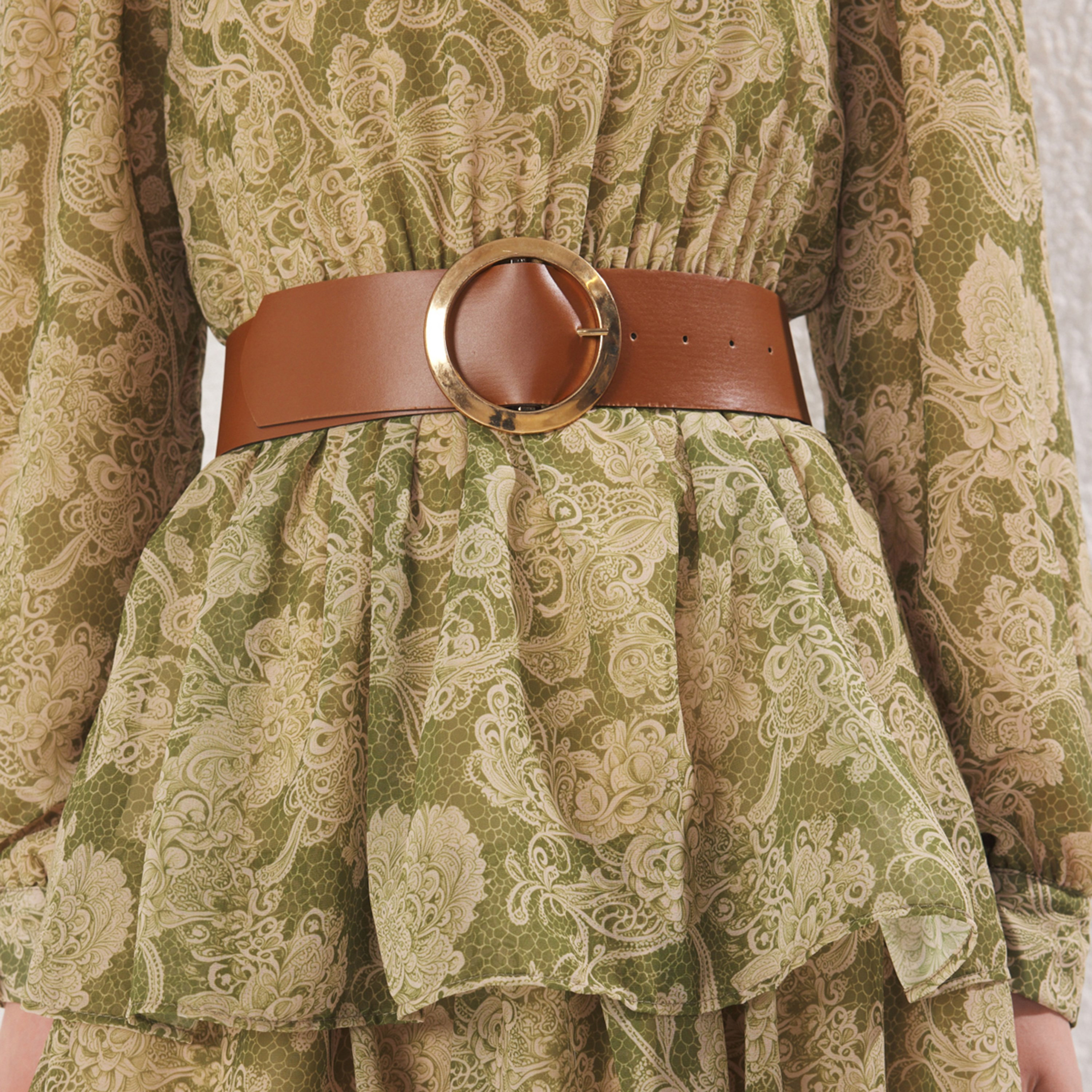 Trendyol Modest Floral Print Chiffon Ruffle Neck Elasticated Cuff Sleeves Layered Women's Midi Dress-women-clothing-dresses-image-5