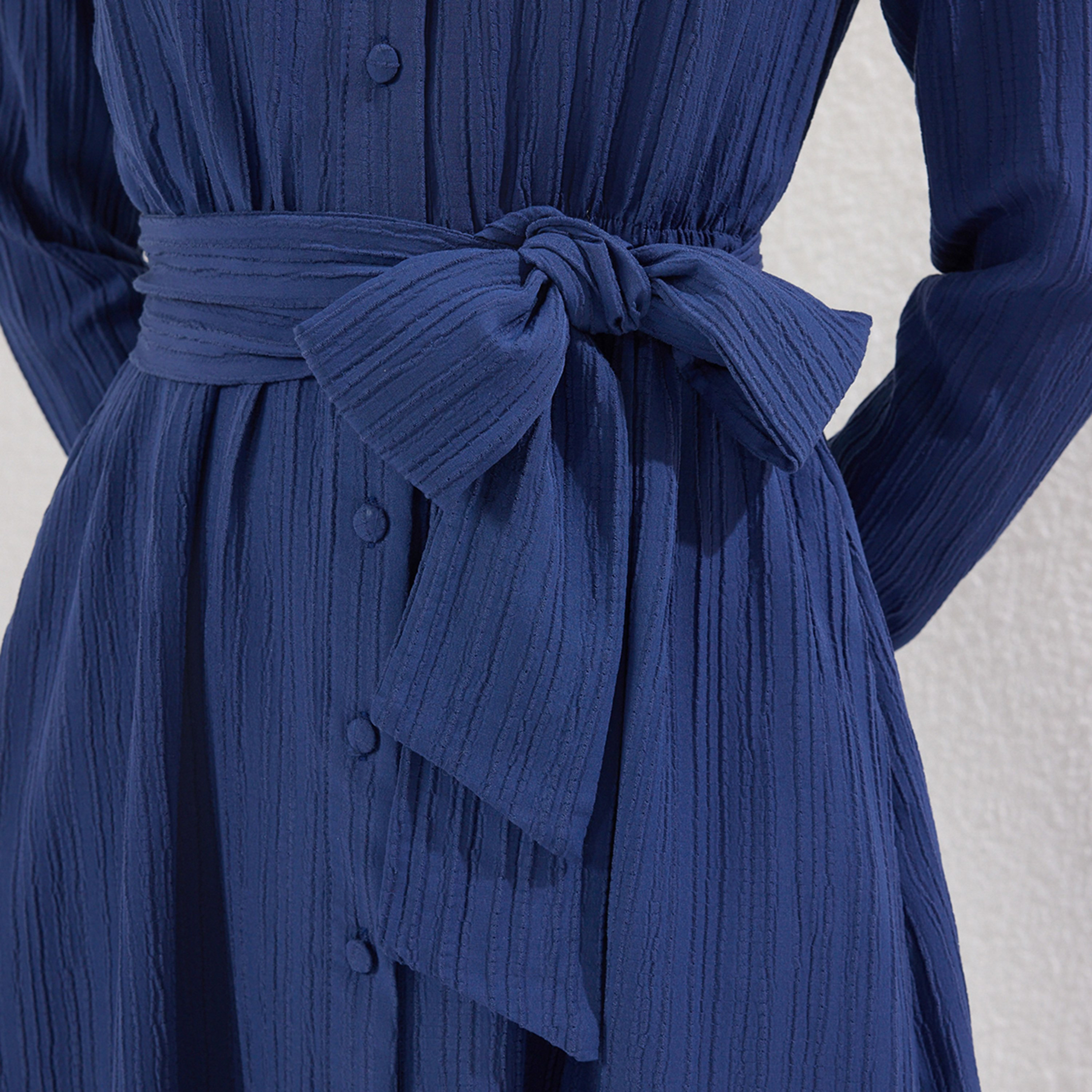 Trendyol Modest Blue Textured Collared Women's Maxi Shirt Dress-women-clothing-dresses-image-4