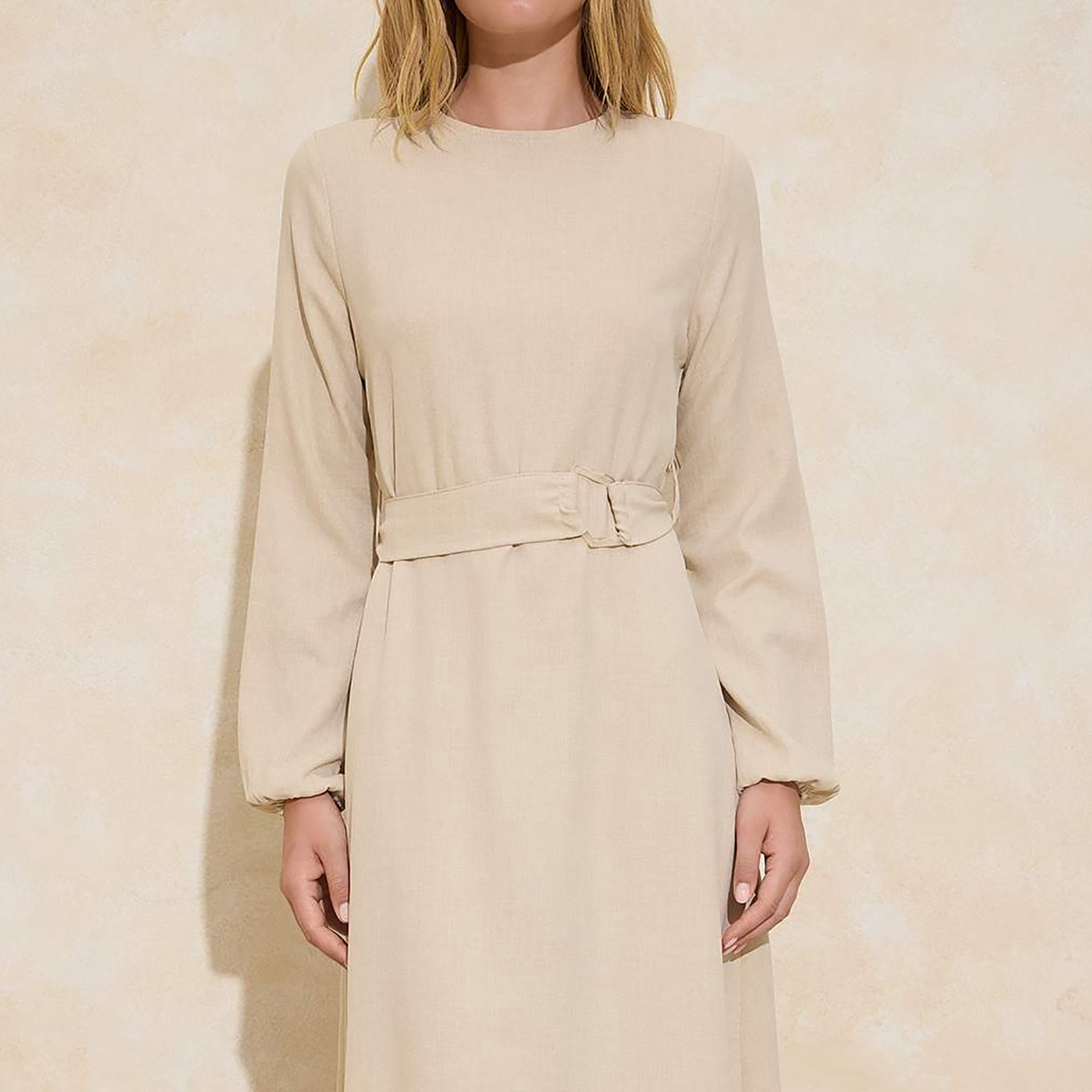 فستان ماكسي حريمي محتشم بأساور مطاطية من ترينديول-women-clothing-dresses-image-2