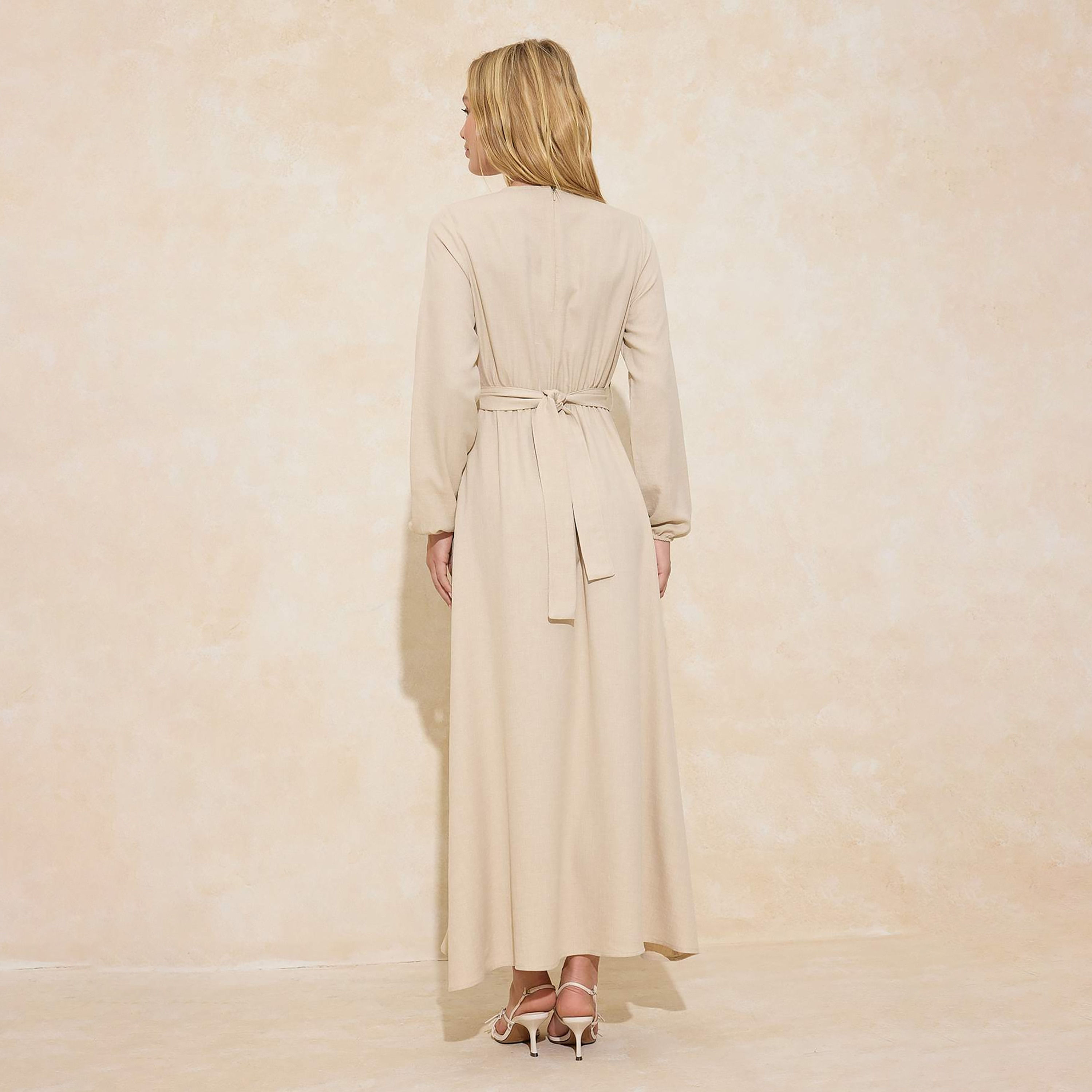 فستان ماكسي حريمي محتشم بأساور مطاطية من ترينديول-women-clothing-dresses-image-3
