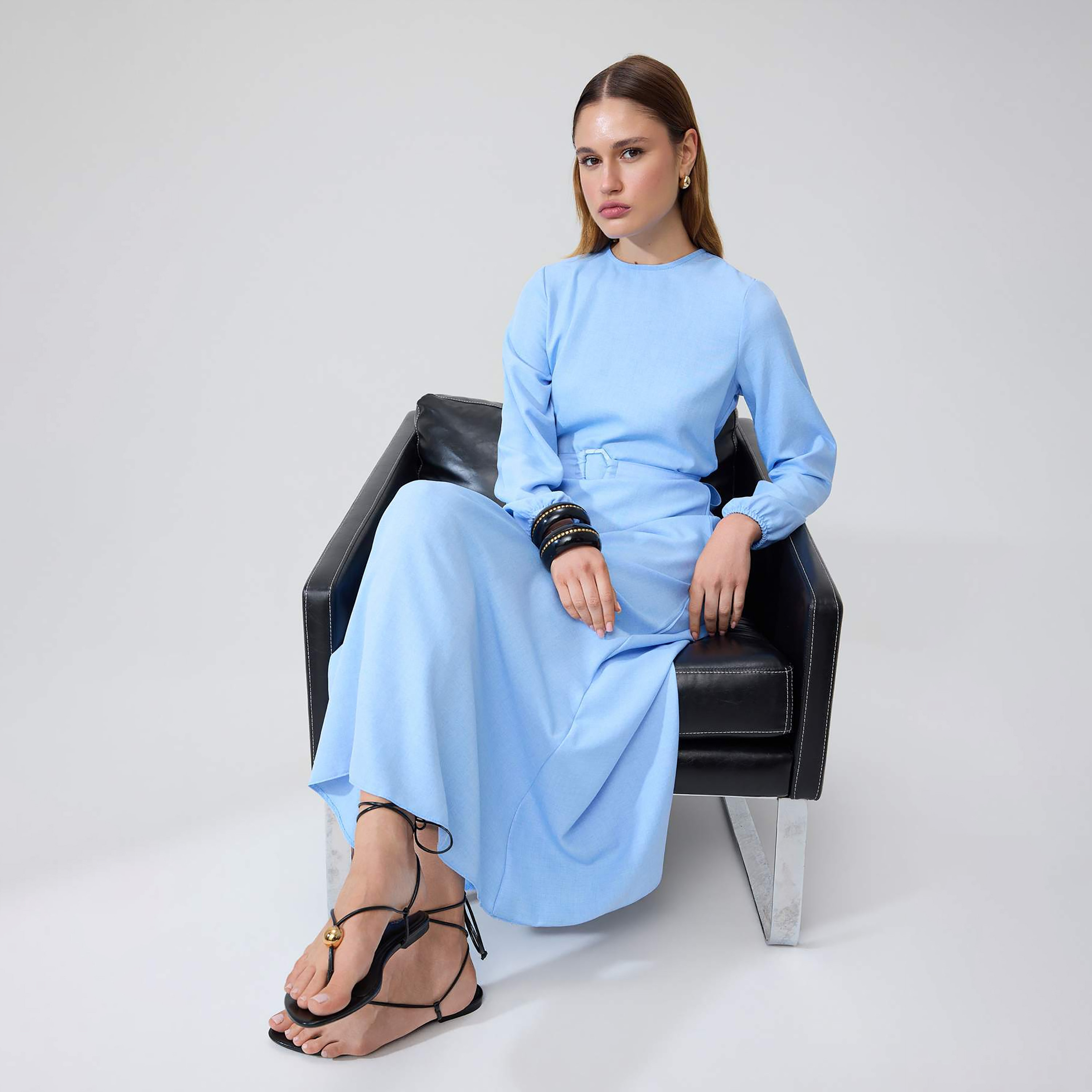 فستان ماكسي حريمي محتشم بأساور مطاطية من ترينديول-women-clothing-dresses-image-2