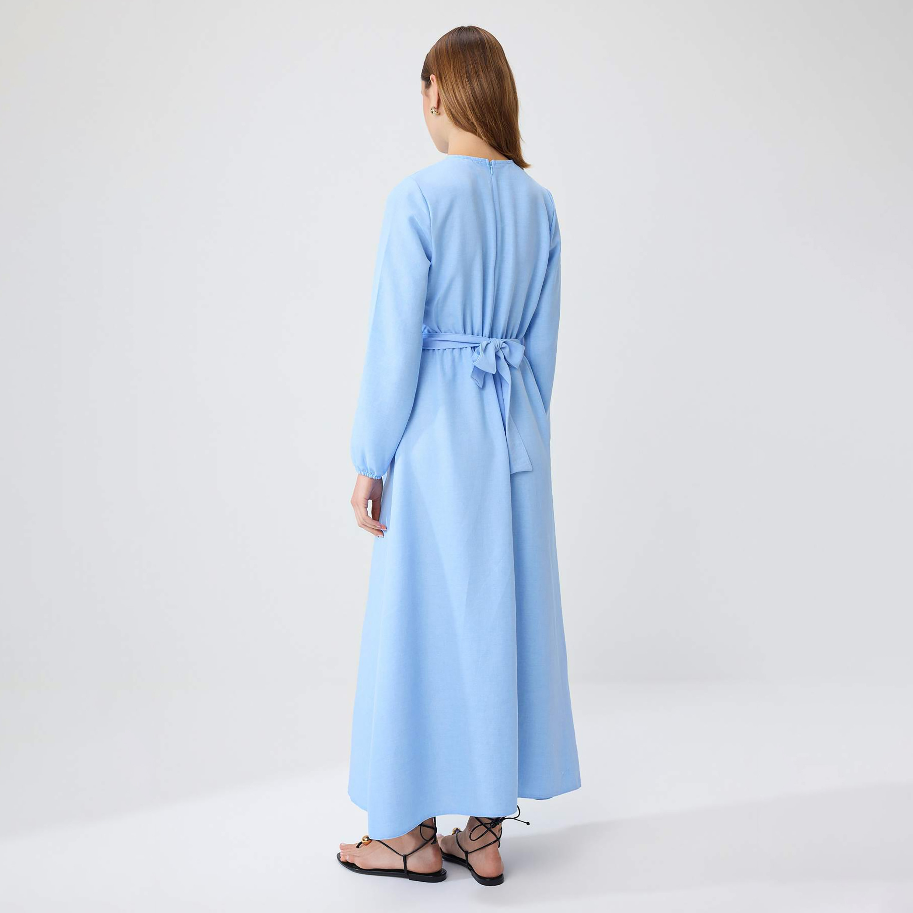 فستان ماكسي حريمي محتشم بأساور مطاطية من ترينديول-women-clothing-dresses-image-3