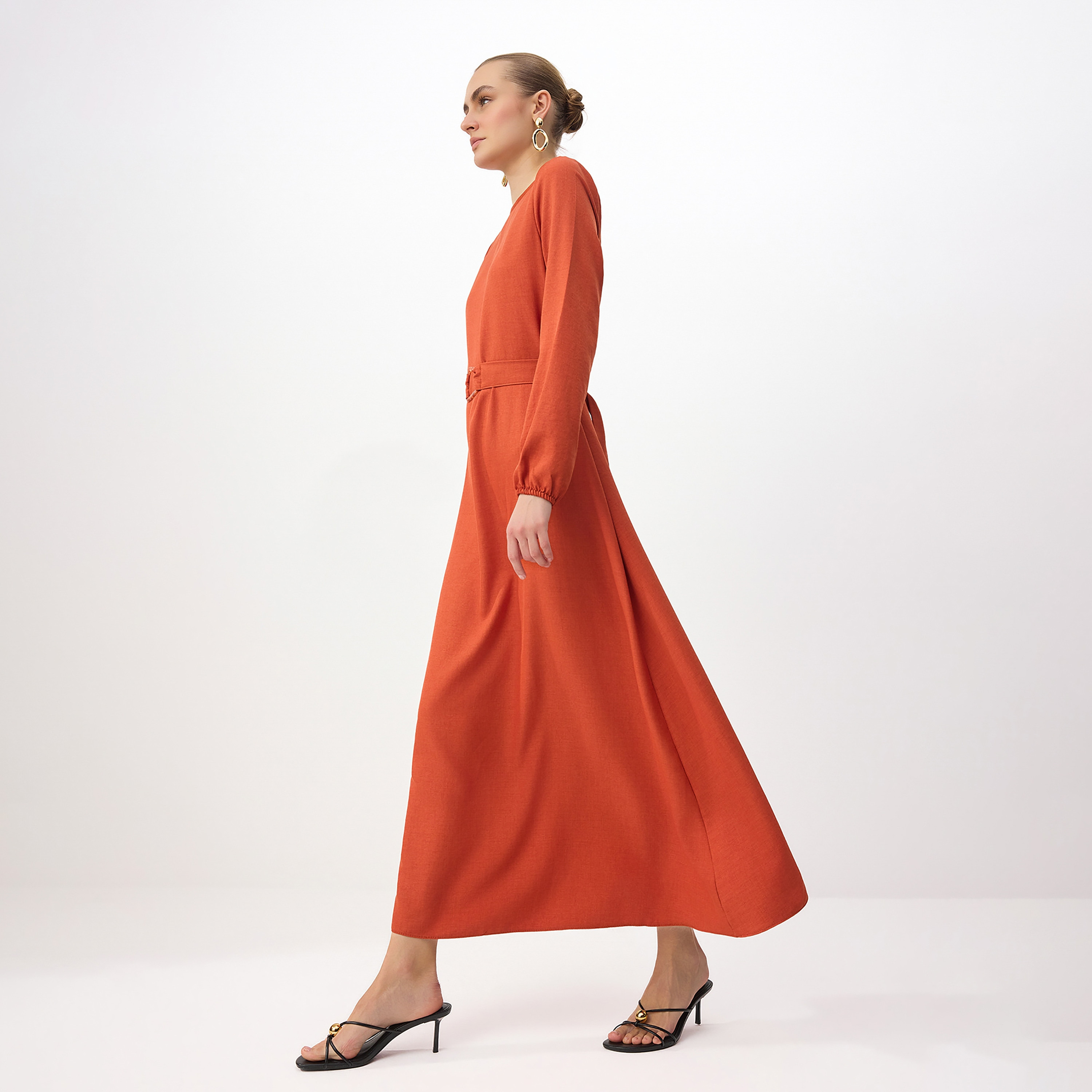 فستان ماكسي حريمي محتشم بأساور مطاطية من ترينديول-women-clothing-dresses-image-2
