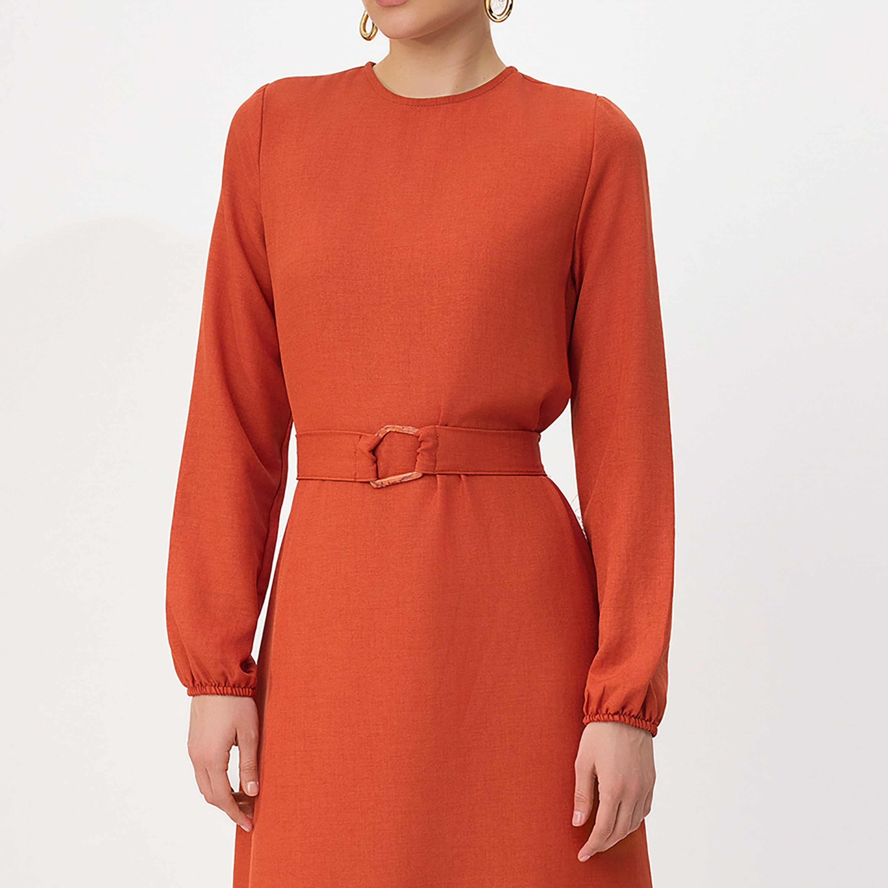 فستان ماكسي حريمي محتشم بأساور مطاطية من ترينديول-women-clothing-dresses-image-4