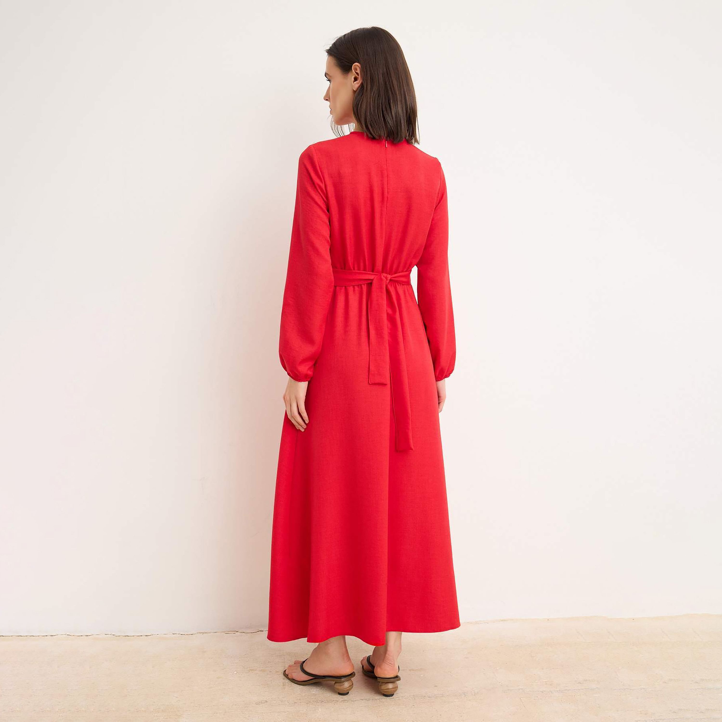فستان ماكسي حريمي محتشم بأساور مطاطية من ترينديول-women-clothing-dresses-image-3