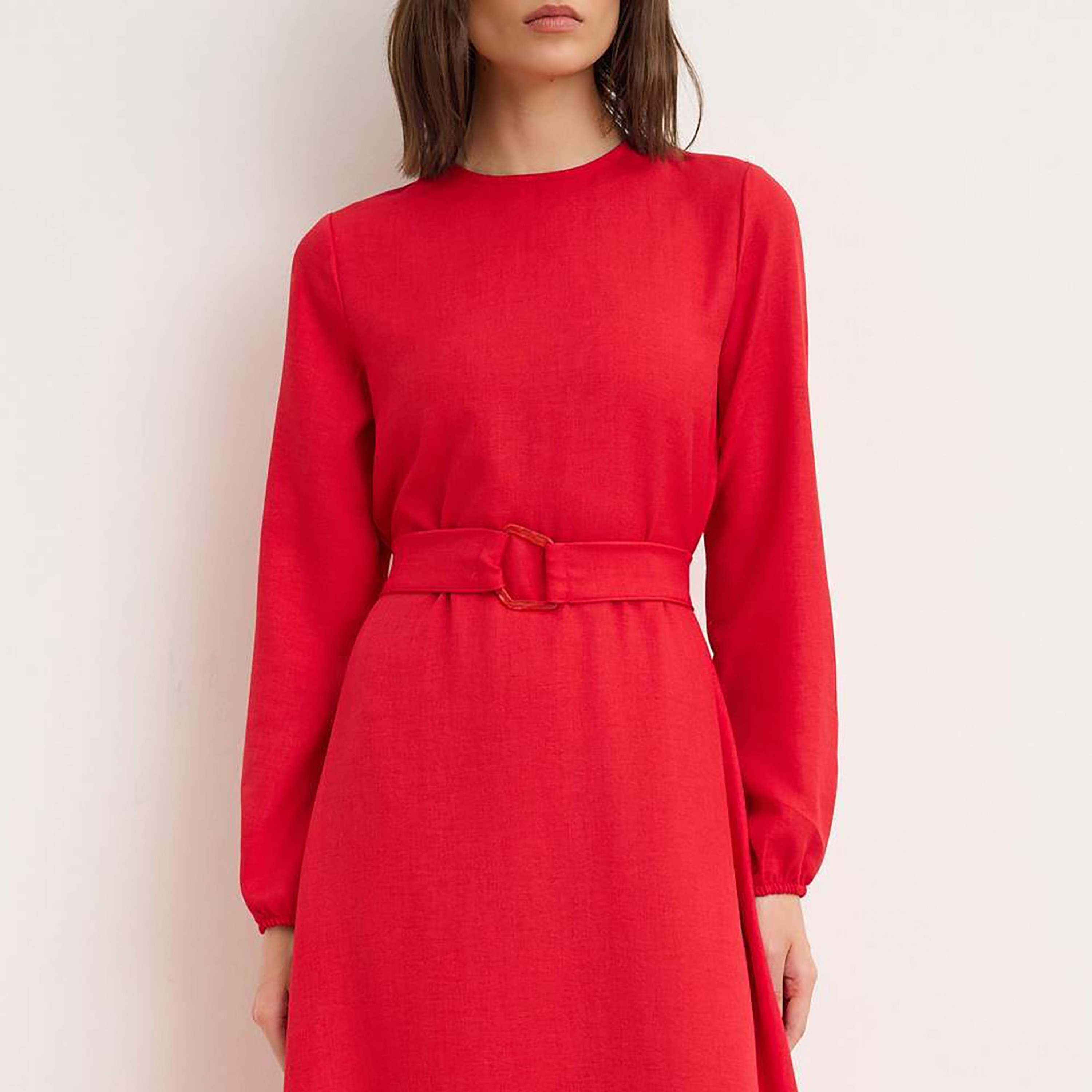 فستان ماكسي حريمي محتشم بأساور مطاطية من ترينديول-women-clothing-dresses-image-4