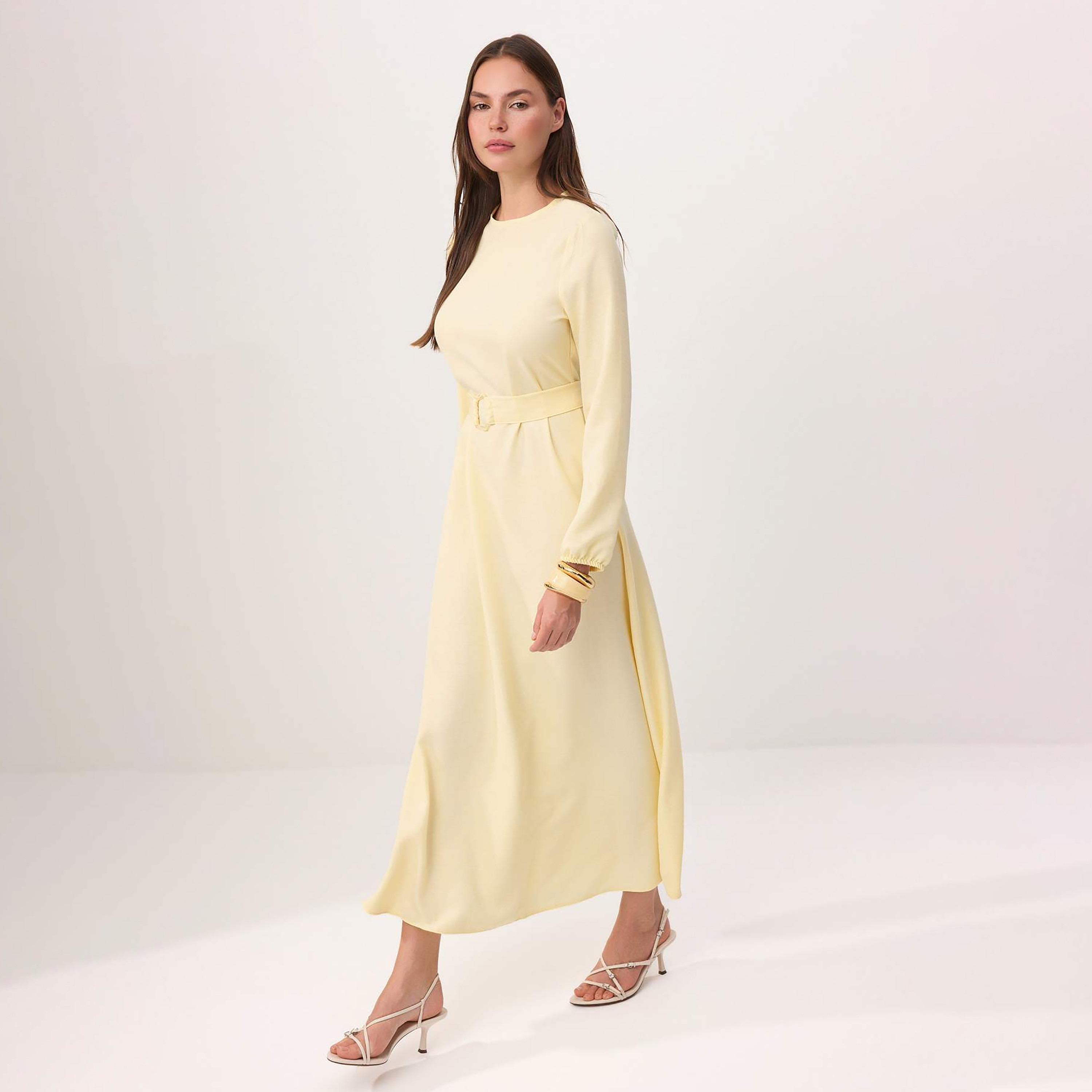 فستان ماكسي حريمي محتشم بأساور مطاطية من ترينديول-women-clothing-dresses-image-1