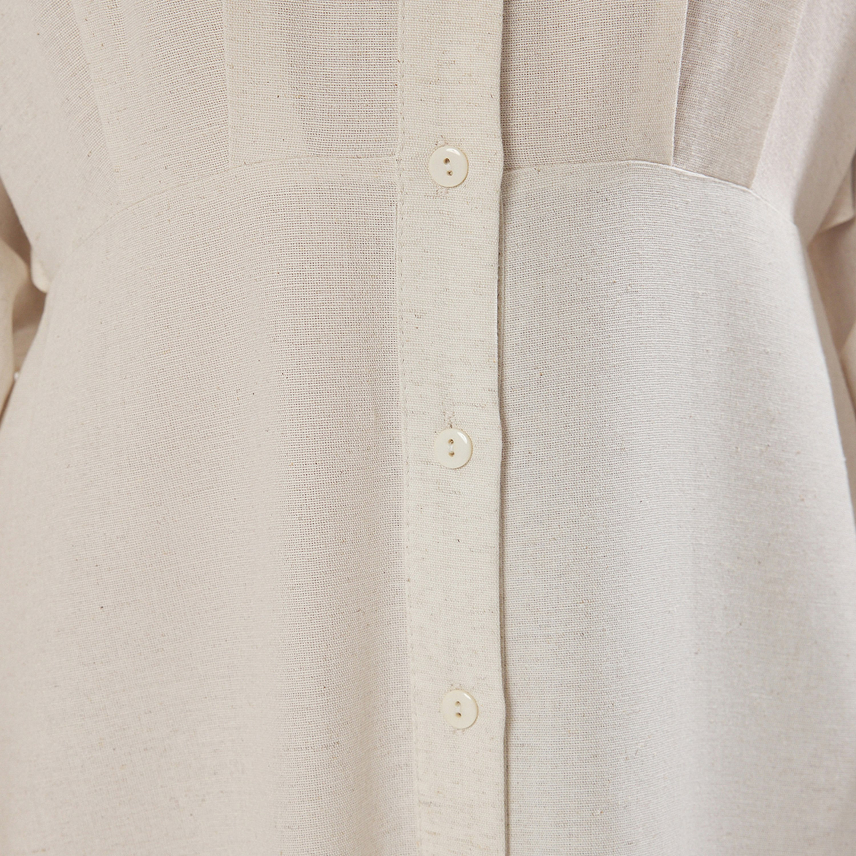 Modest Green Linen Collared Cuffed Sleeves Women's Maxi Shirt Dress-women-clothing-dresses-image-4