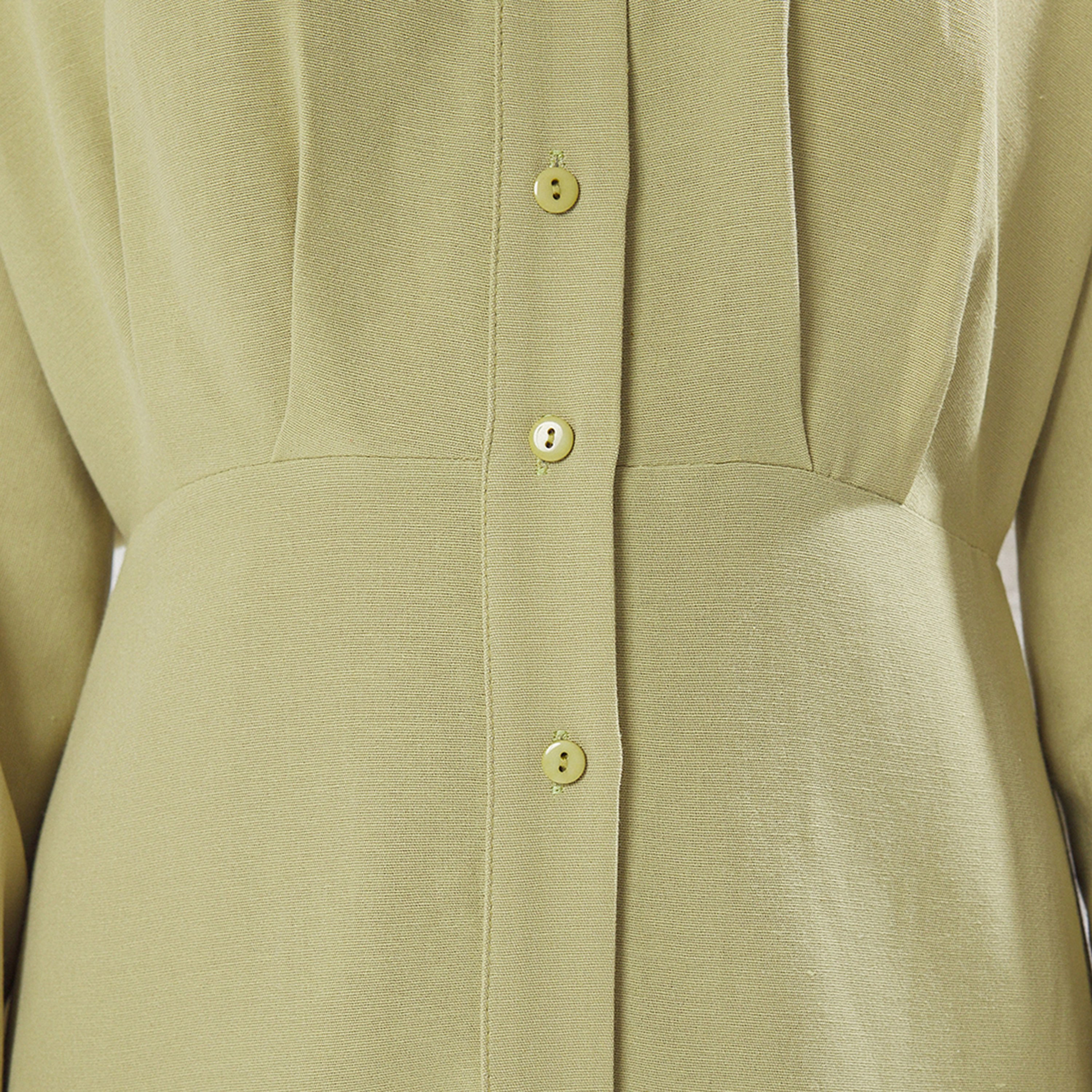 Trendyol Modest Green Linen Collared Cuffed Sleeves Women's Maxi Shirt Dress-women-clothing-dresses-image-4