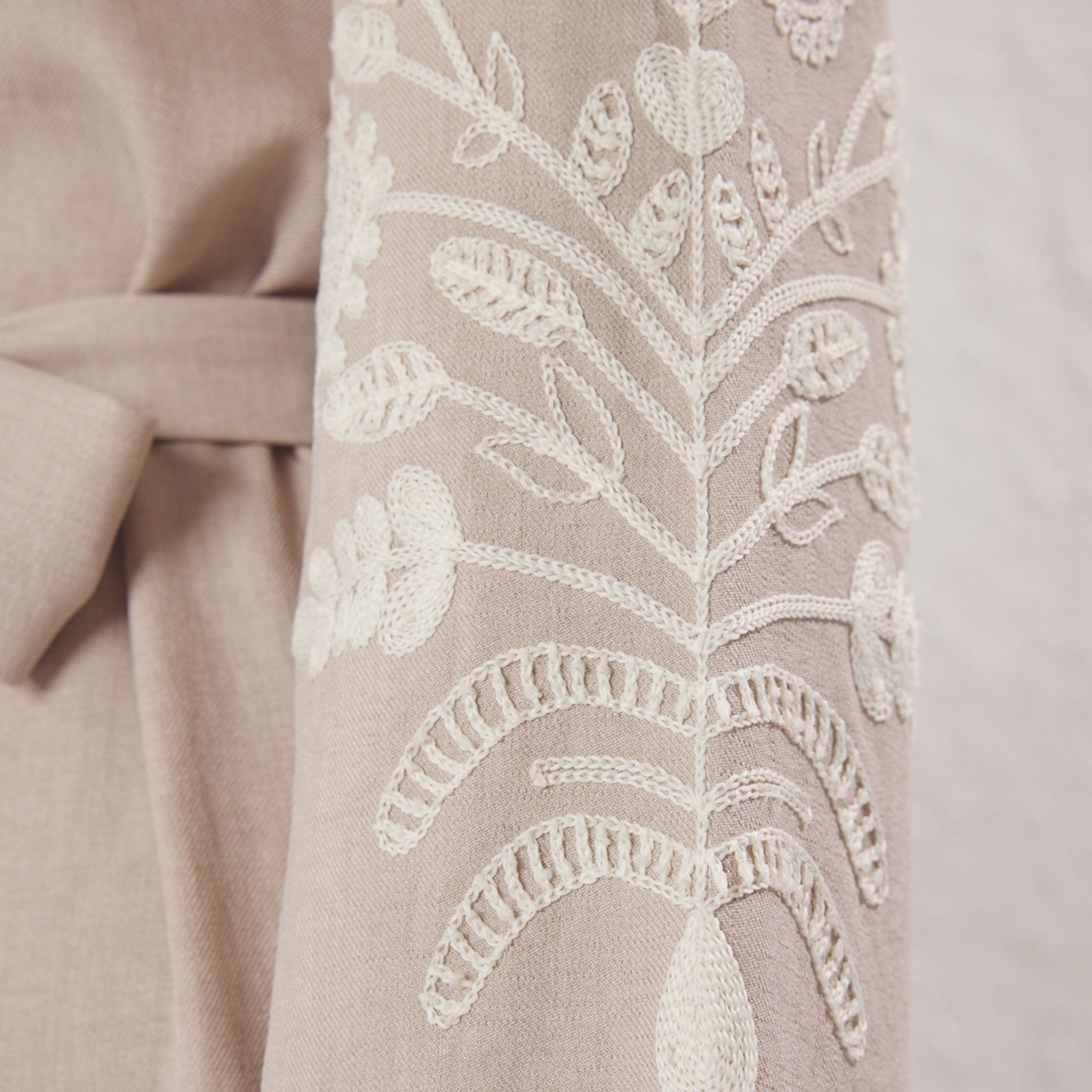 Modest Beige Band Collar Embroidered Sleeves Tiered Women's Maxi Dress-women-clothing-dresses-image-4