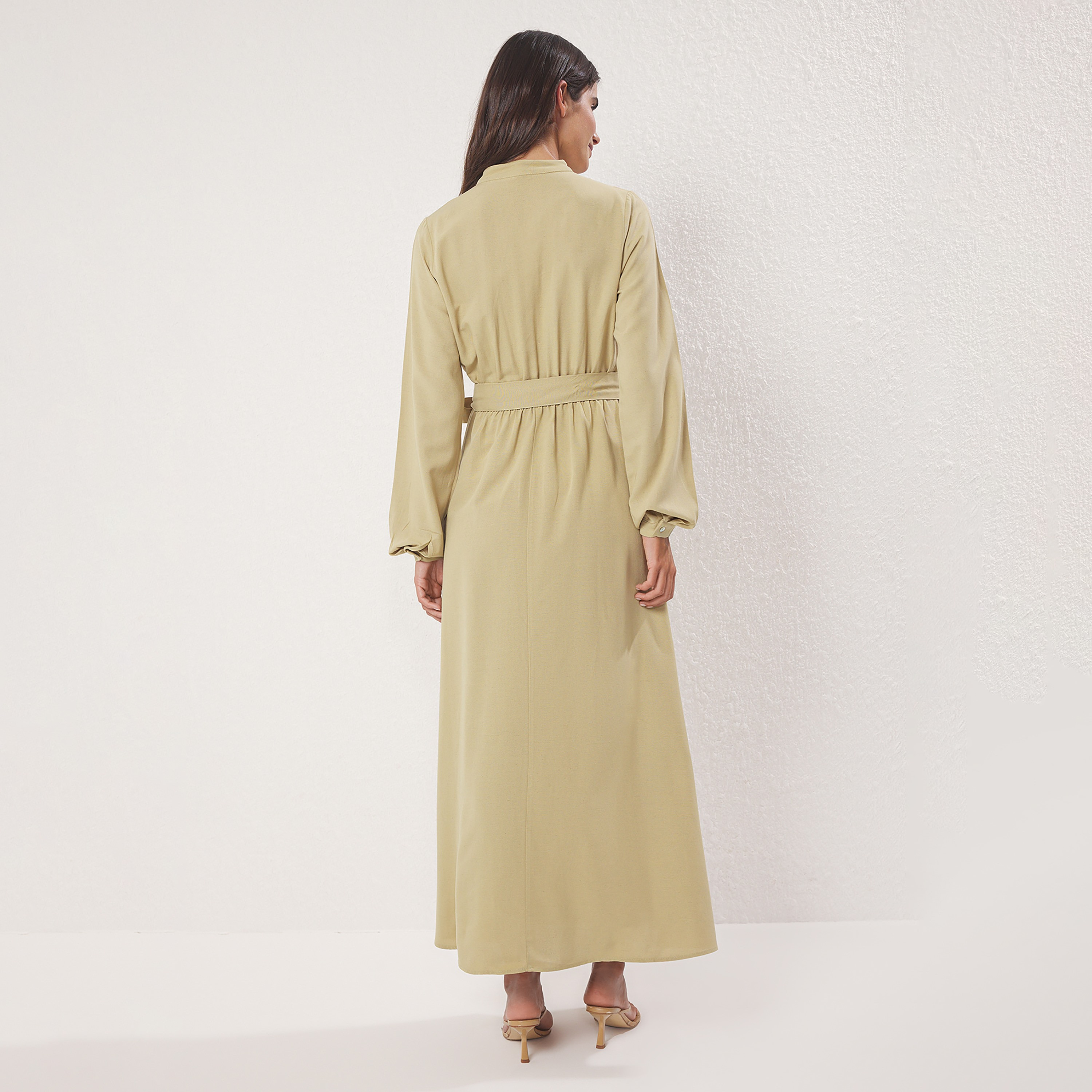 Trendyol Modest Khaki Band Collar Cuffed Sleeves Women's Maxi Dress-women-clothing-dresses-image-3