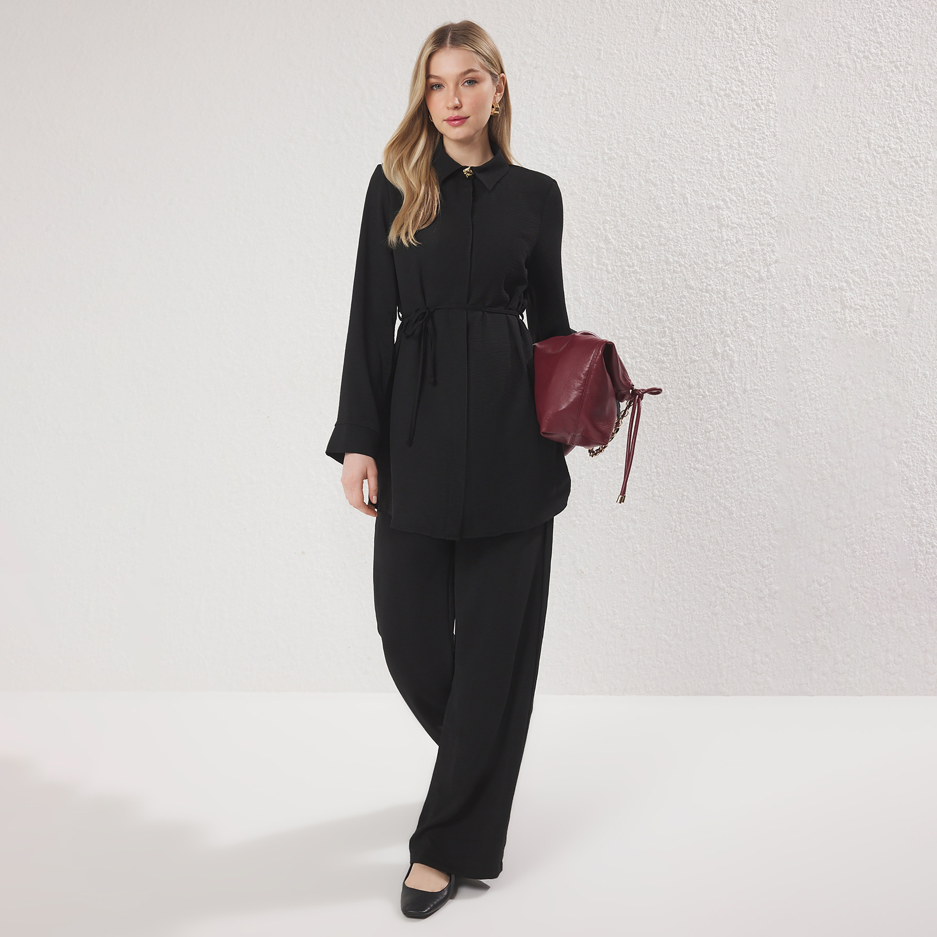 Modest Green Aerobin Collared Women's Shirt & Trousers Set-women-clothing-coordsets-image-1