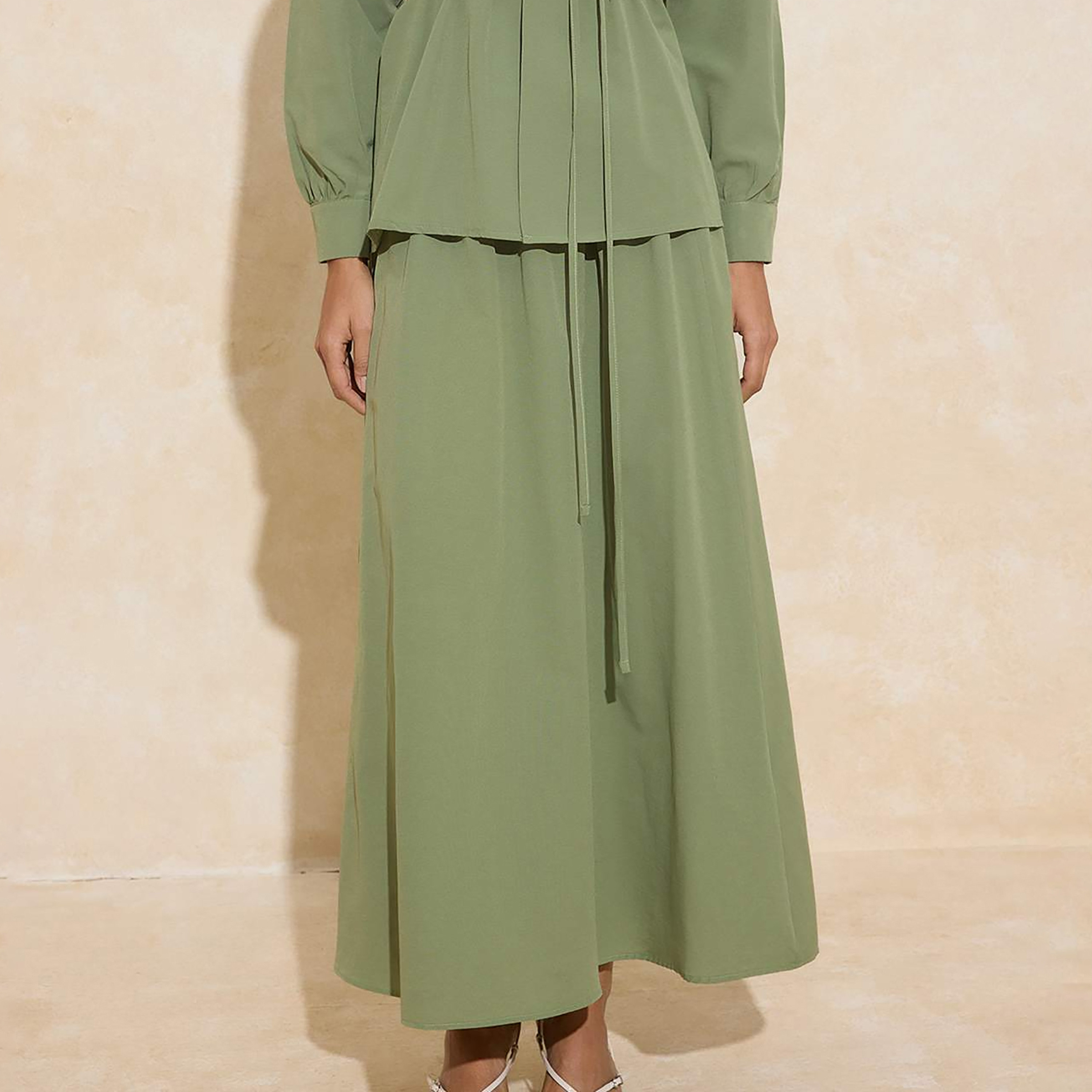 Trendyol Modest Green Cuffed Sleeves Women's Top & Skirt Set-women-clothing-coordsets-image-3