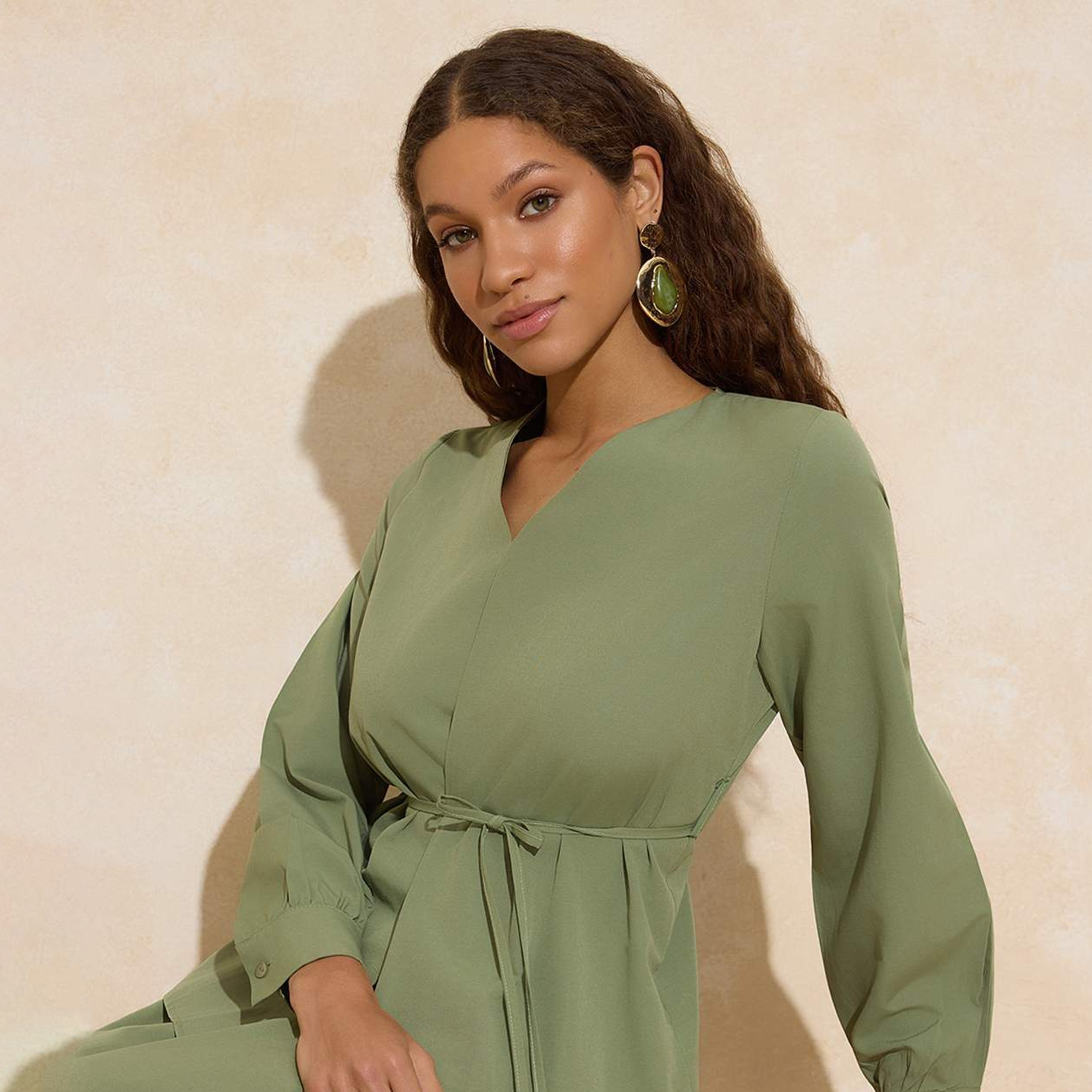 Trendyol Modest Green Cuffed Sleeves Women's Top & Skirt Set-women-clothing-coordsets-image-5