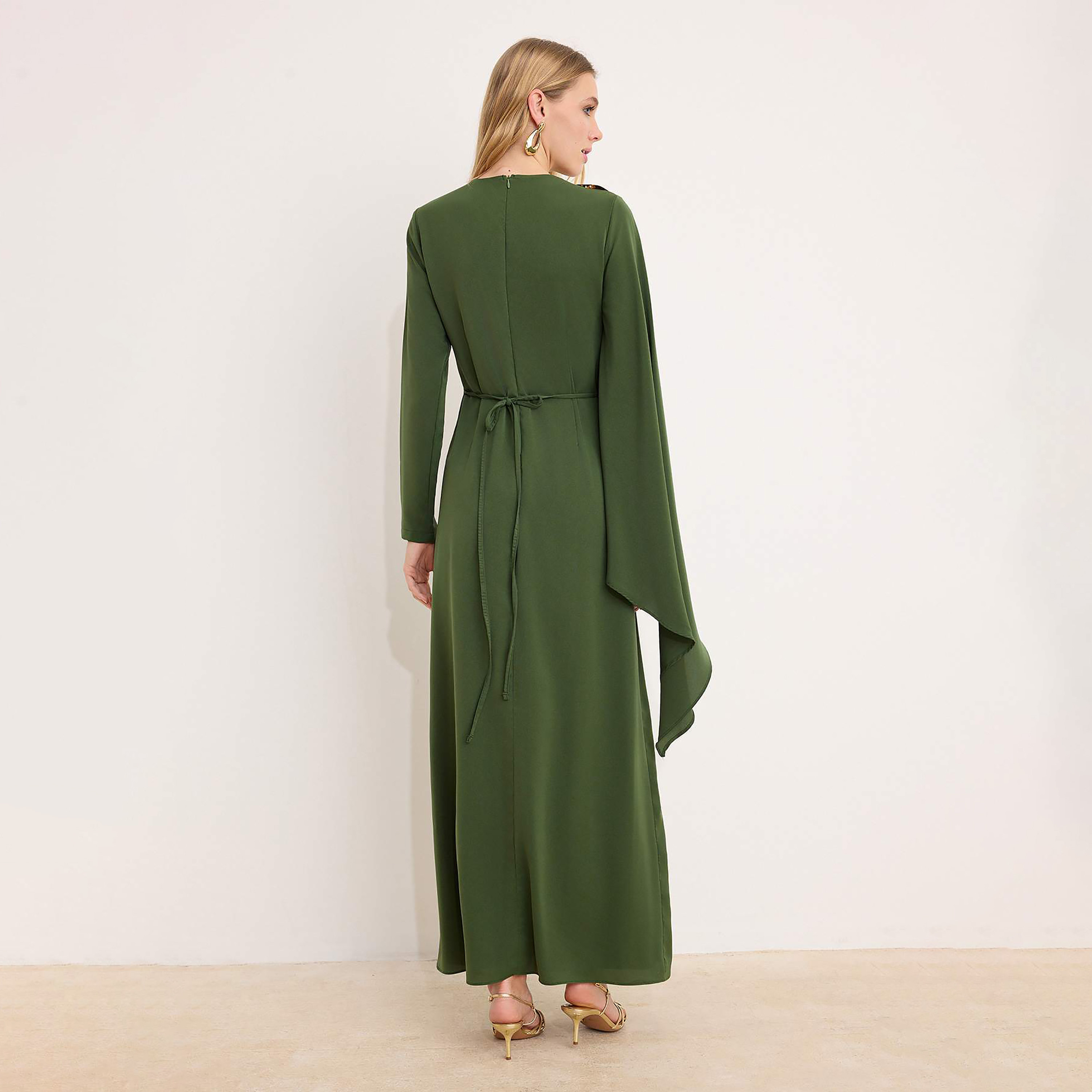 Modest Green Flared Sleeves Sheath Evening Women's Maxi Dress-women-clothing-dresses-image-3