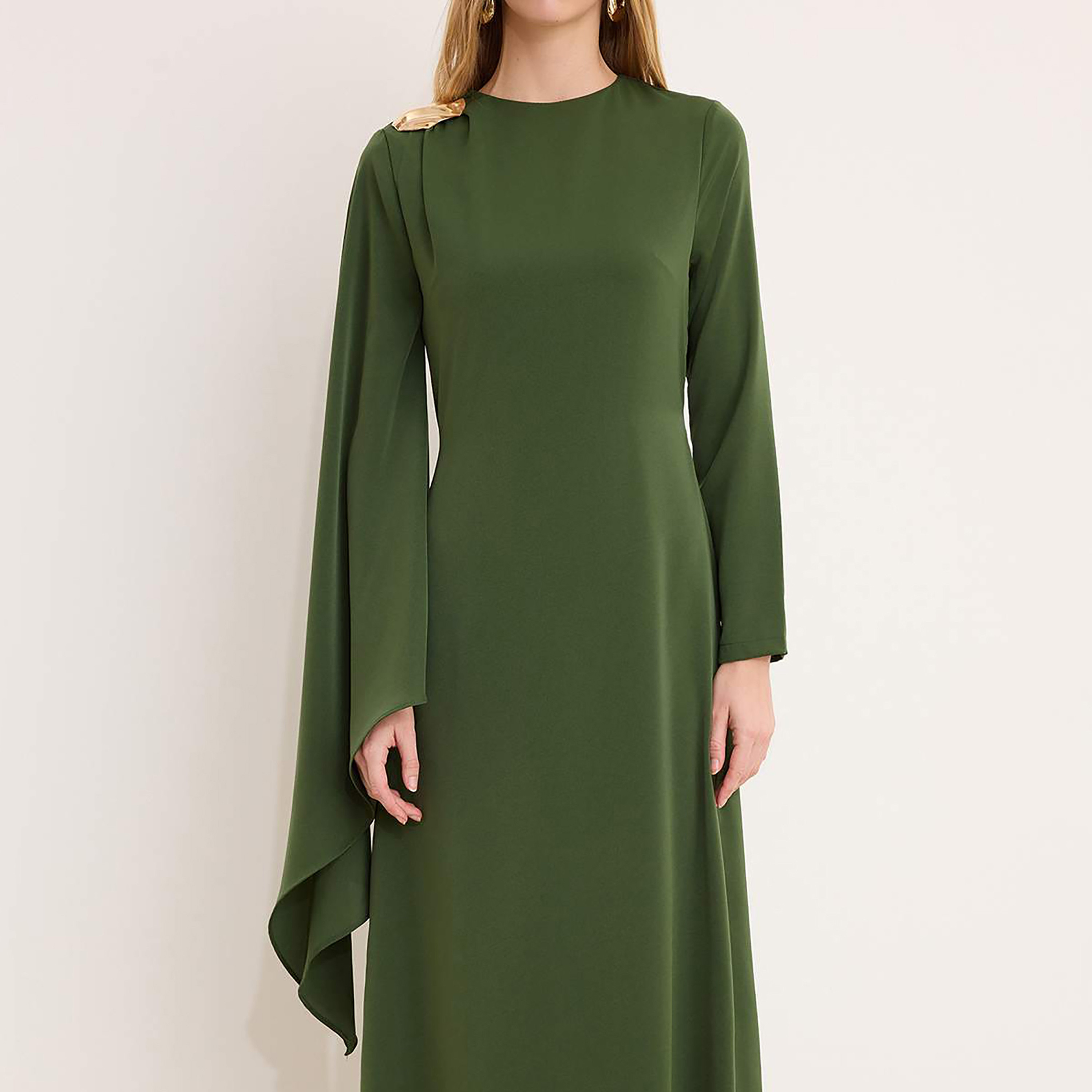 Modest Green Flared Sleeves Sheath Evening Women's Maxi Dress-women-clothing-dresses-image-4