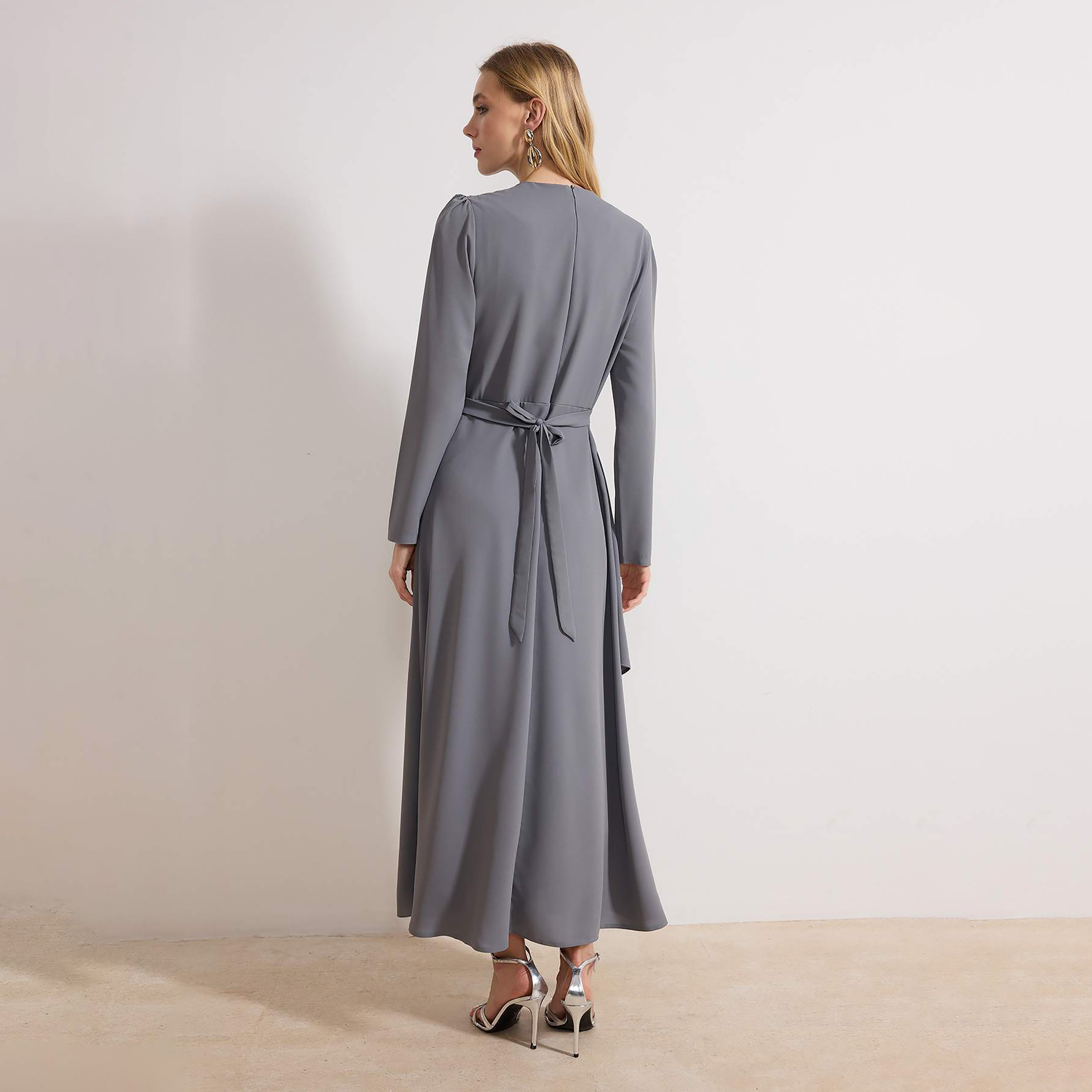 Modest Grey Fit & Flared Evening Women's Maxi Dress-women-clothing-dresses-image-3