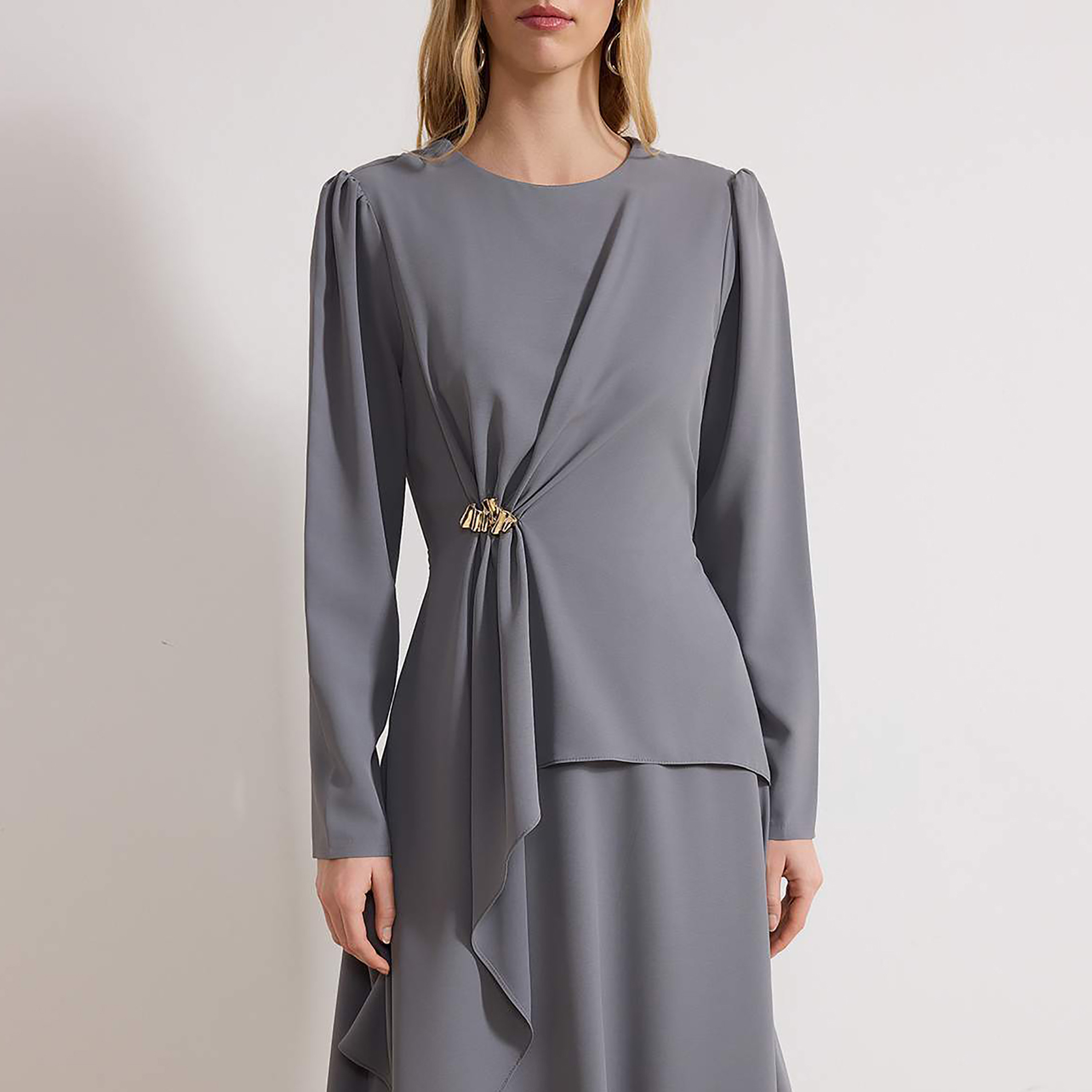 Modest Grey Fit & Flared Evening Women's Maxi Dress-women-clothing-dresses-image-4