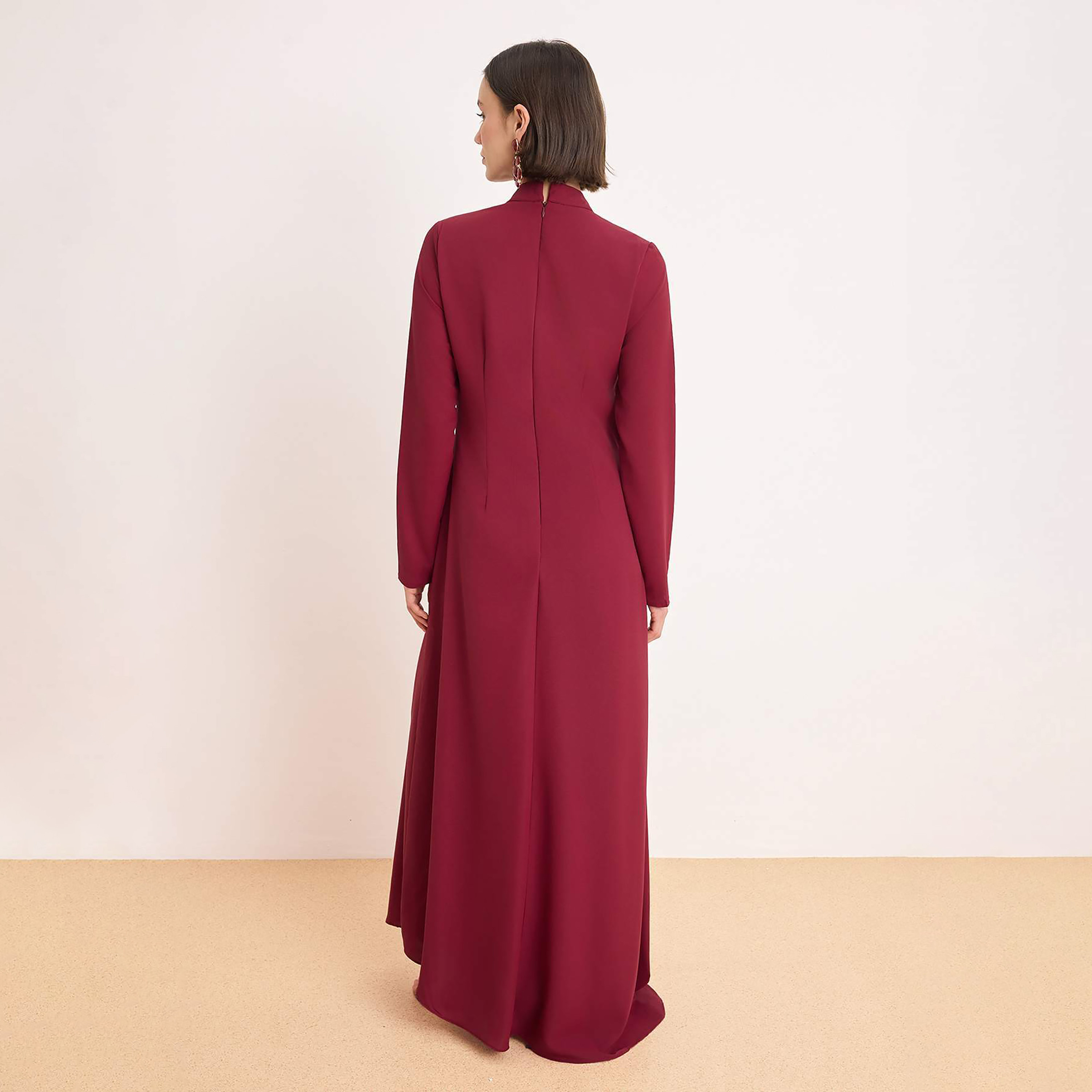 Modest Red Mock Neck Evening Women's Maxi Dress-women-clothing-dresses-image-3