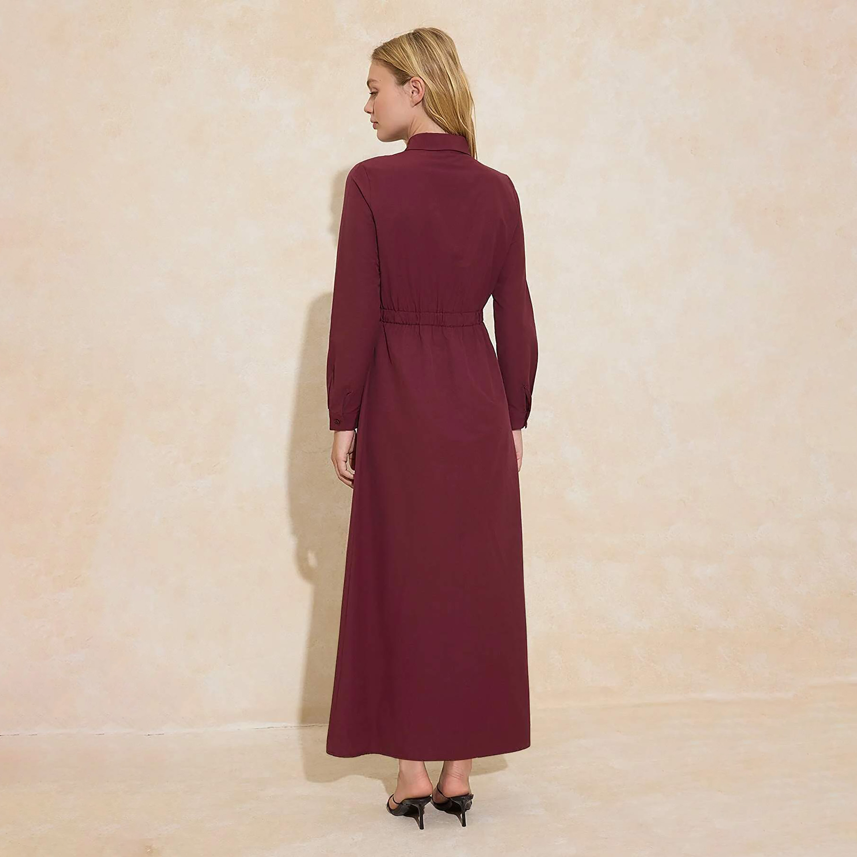 Trendyol Modest Red Cotton Collared Women's Maxi Dress-women-clothing-dresses-image-3