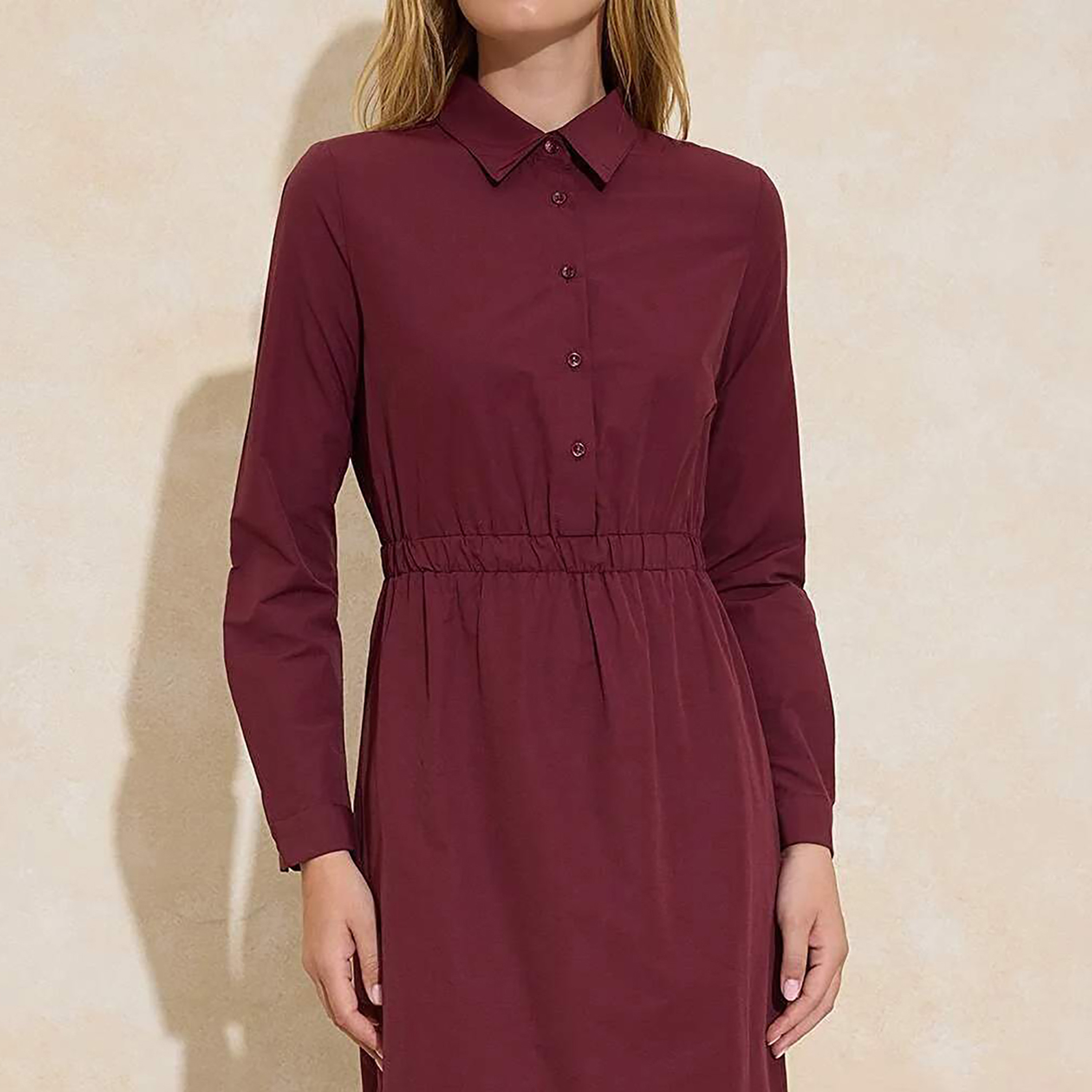 Trendyol Modest Red Cotton Collared Women's Maxi Dress-women-clothing-dresses-image-4
