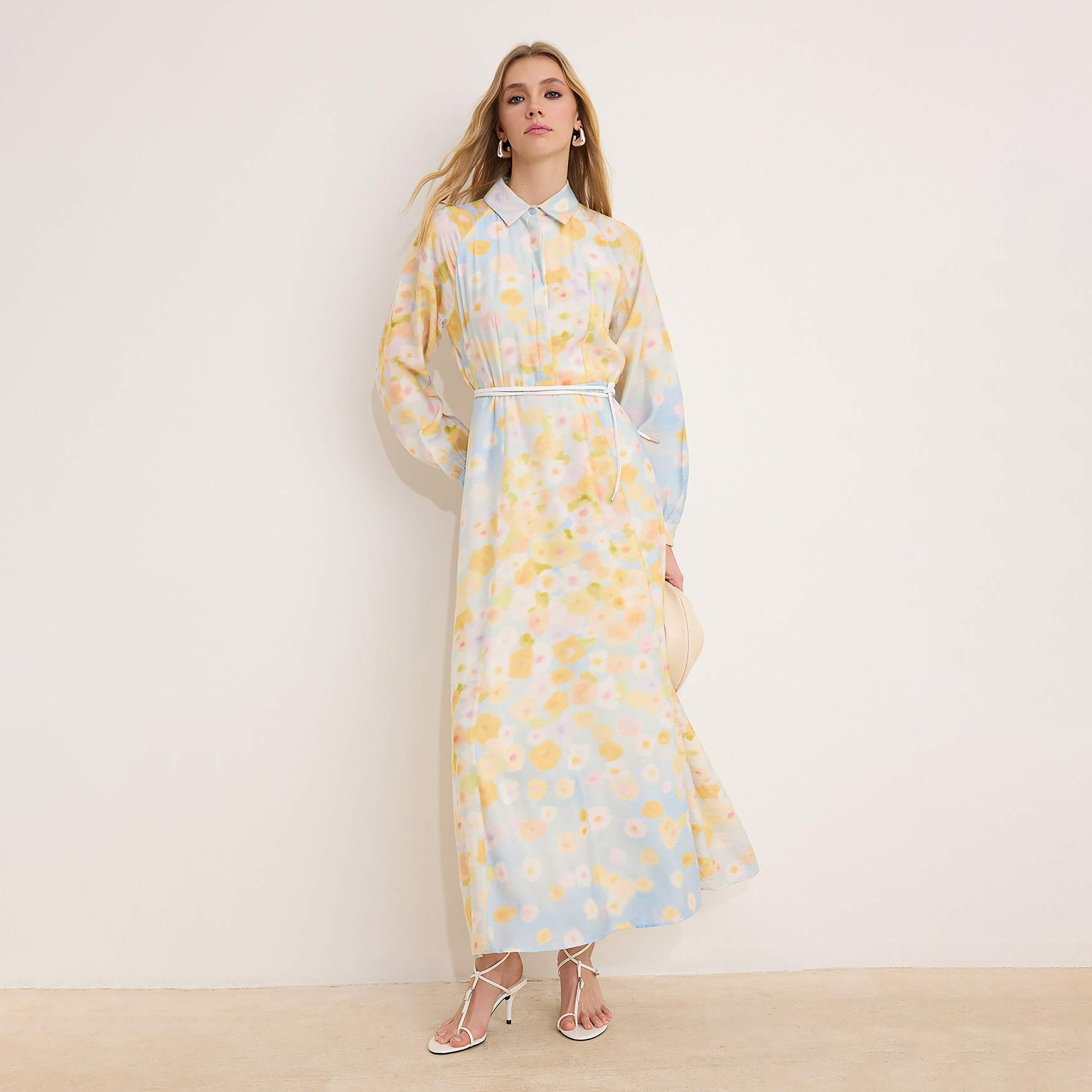 Trendyol Modest Multicolour Floral Motifs Collared Raglan Sleeves Women's Maxi Shirt Dress-women-clothing-dresses-image-1