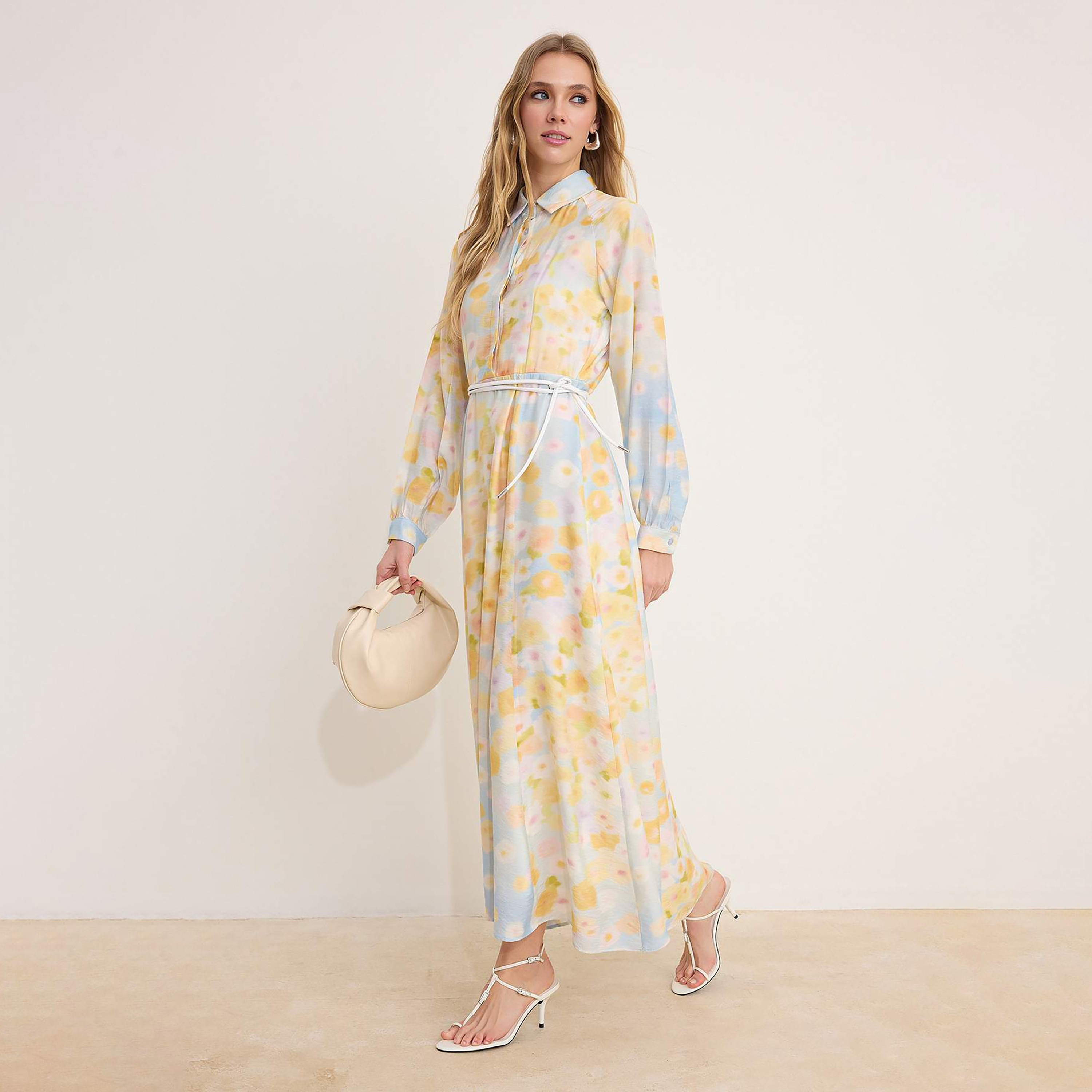 Trendyol Modest Multicolour Floral Motifs Collared Raglan Sleeves Women's Maxi Shirt Dress-women-clothing-dresses-image-2