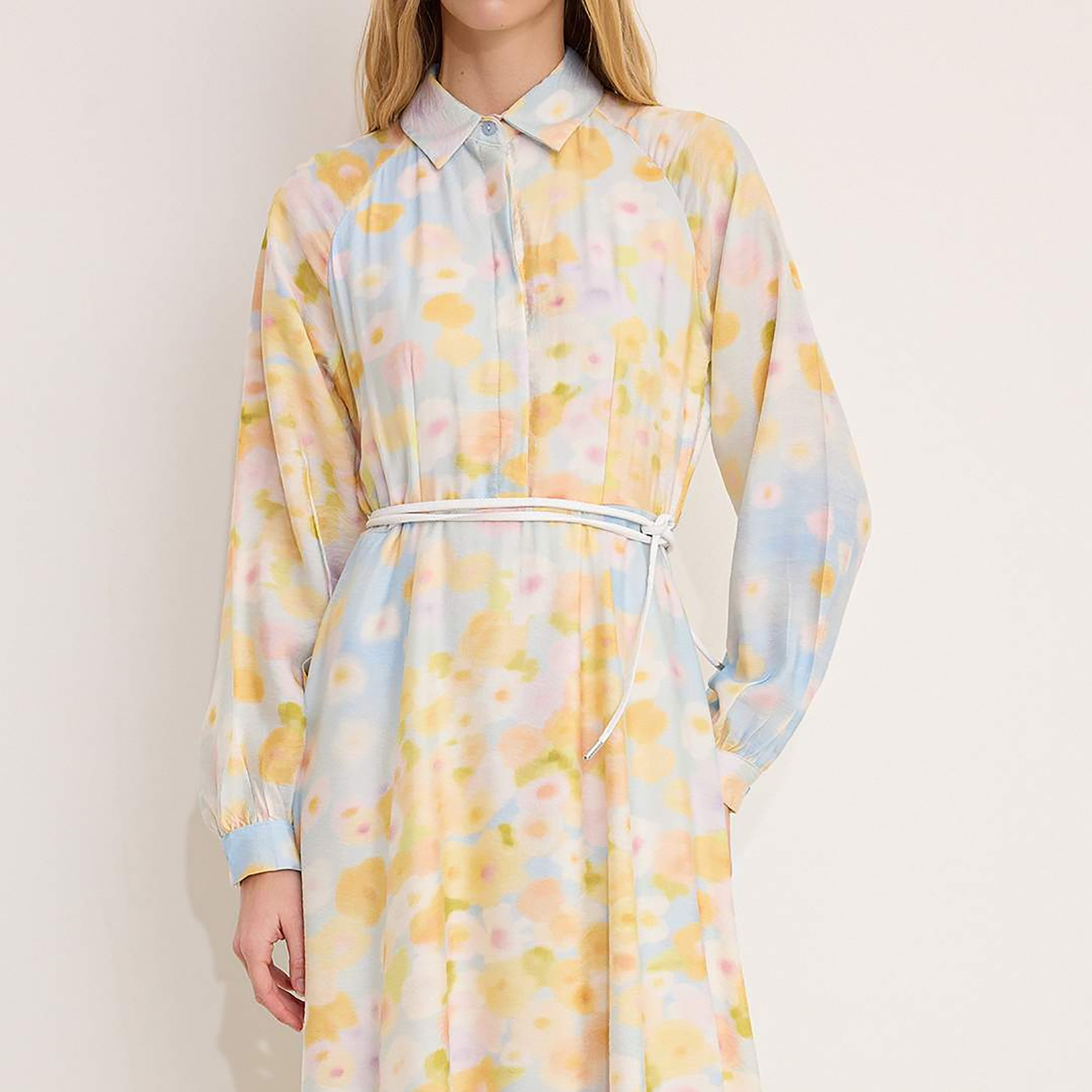Trendyol Modest Multicolour Floral Motifs Collared Raglan Sleeves Women's Maxi Shirt Dress-women-clothing-dresses-image-4