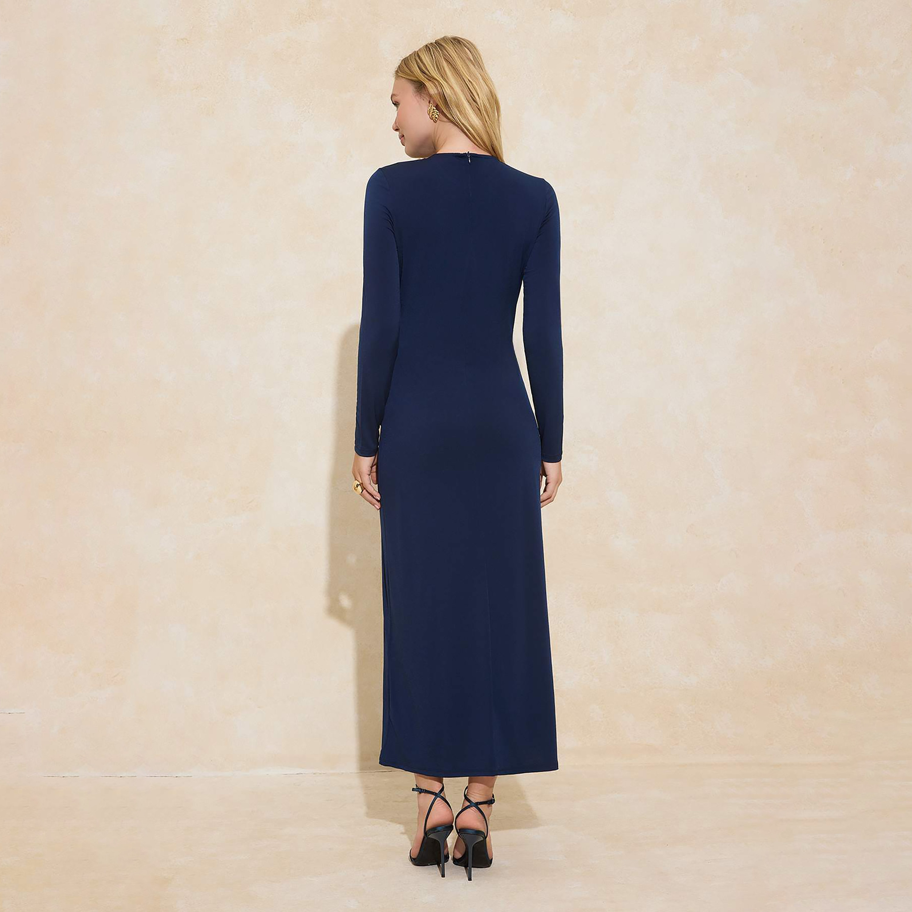 Modest Blue Fitted Sleeves Sheath Evening Women's Maxi Dress-women-clothing-dresses-image-3